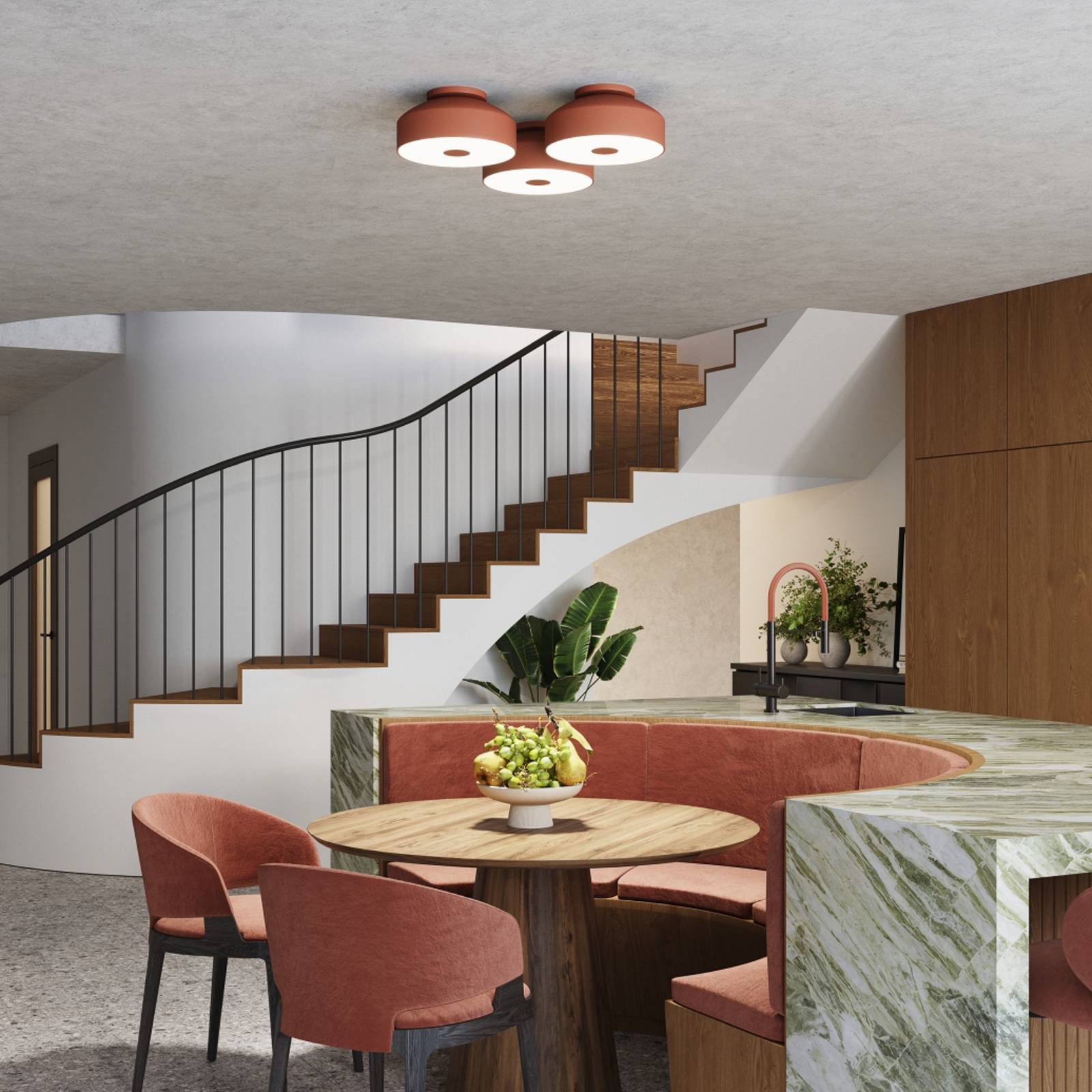 Deckenleuchte CLARO, ocker, Ø 30 cm, Metall, 4 x E27 günstig online kaufen