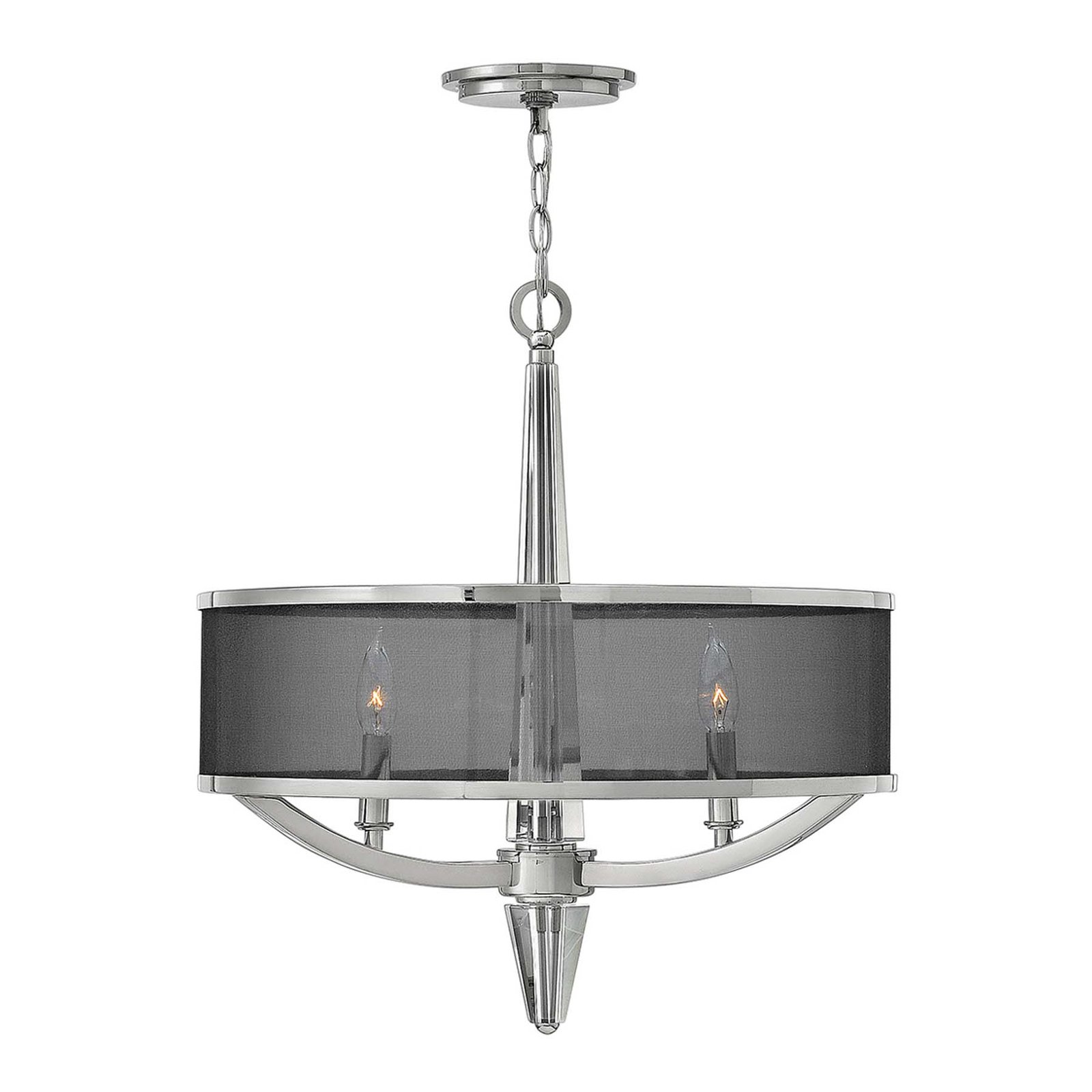 Ashtray chandelier with oganza shade, 3-bulb