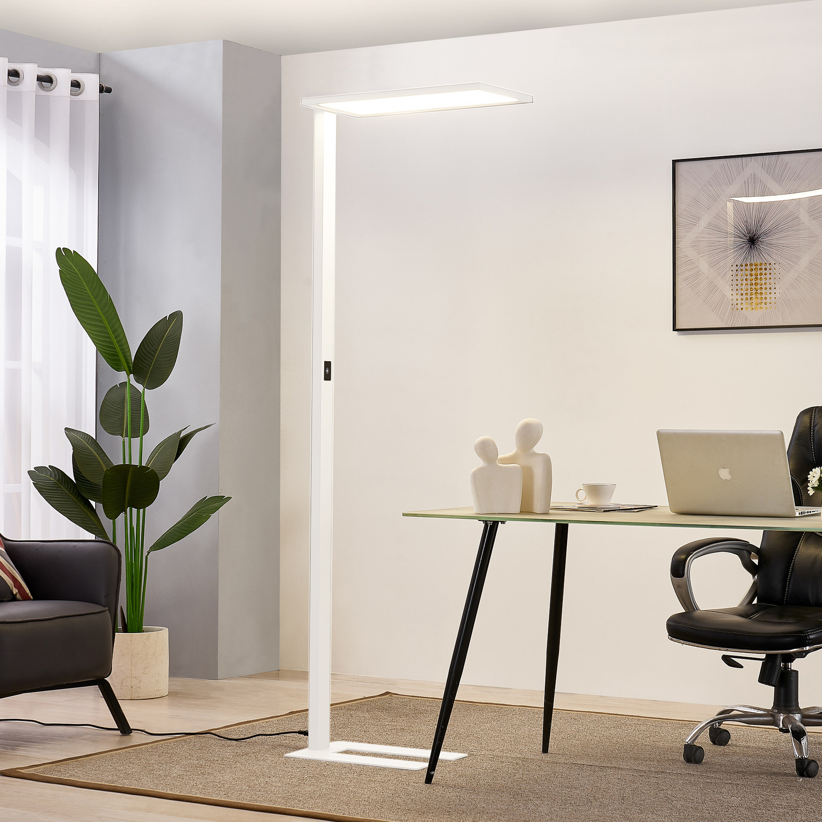 Kancelárska stojacia lampa Prios Taronis LED, stmievanie, biela