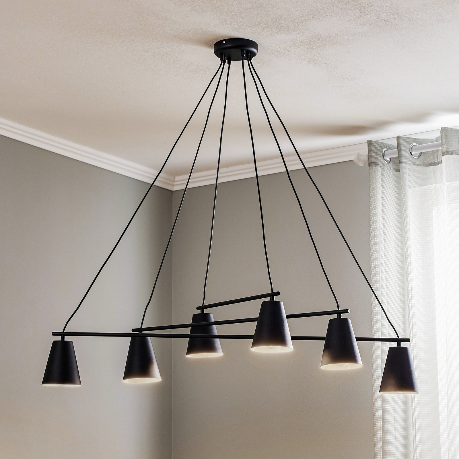 1008 hanging light, six-bulb, black