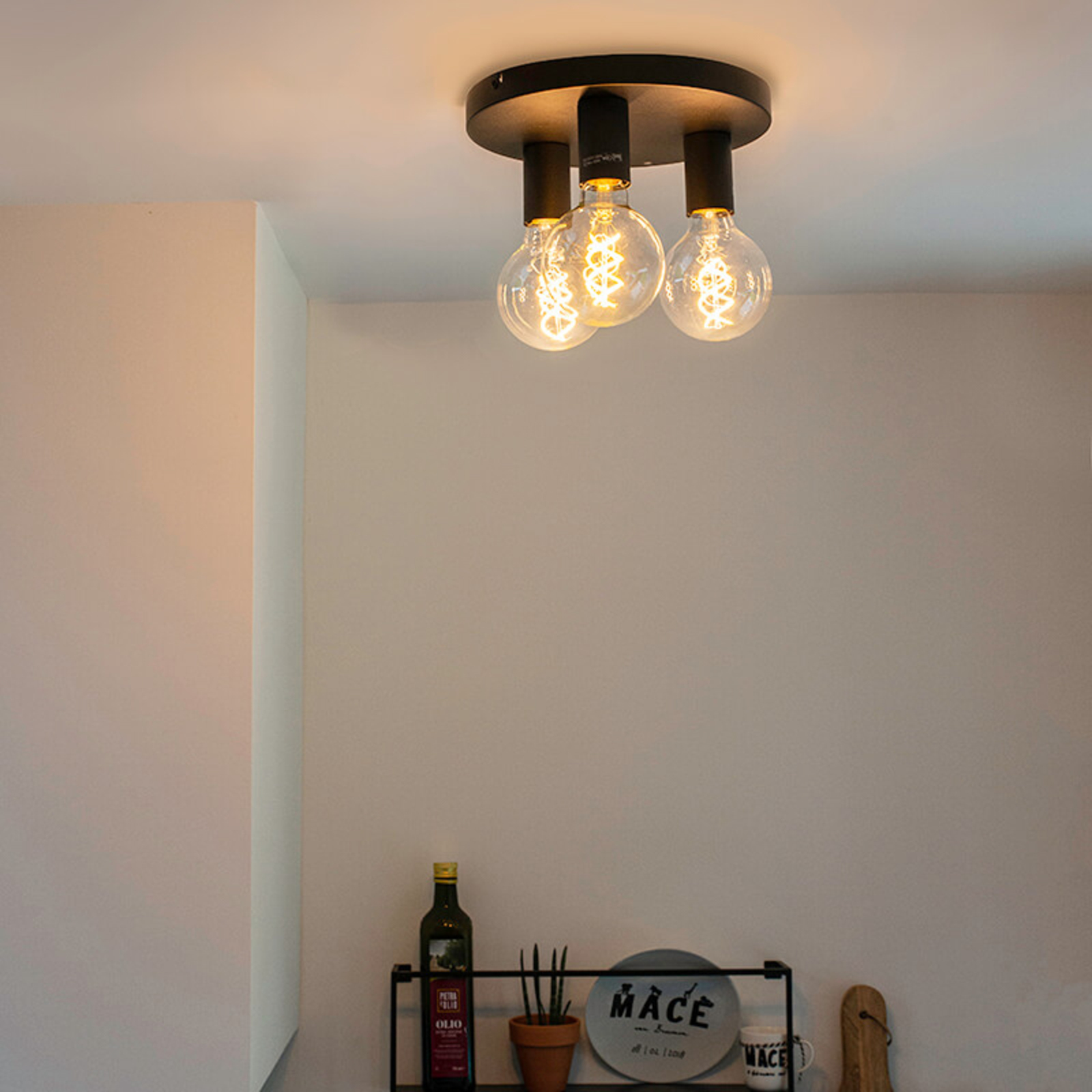 Facil ceiling light, 3-bulb, black