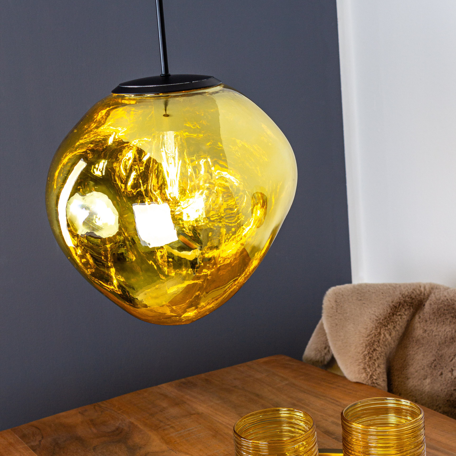 Canopus pendant light, gold-coloured, Ø 36 cm, glass, E27