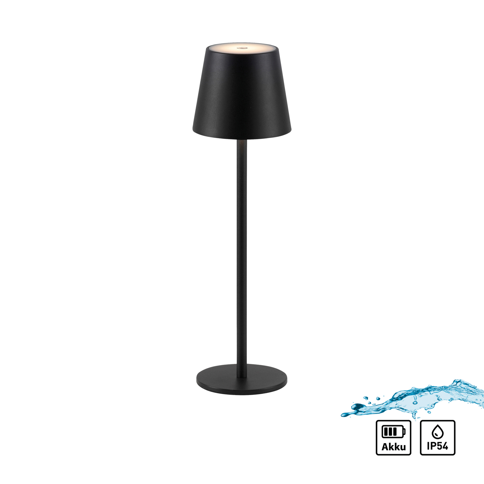 JUST LIGHT. Euria lampa stołowa LED z akumulatorem, czarna, żelazo IP54