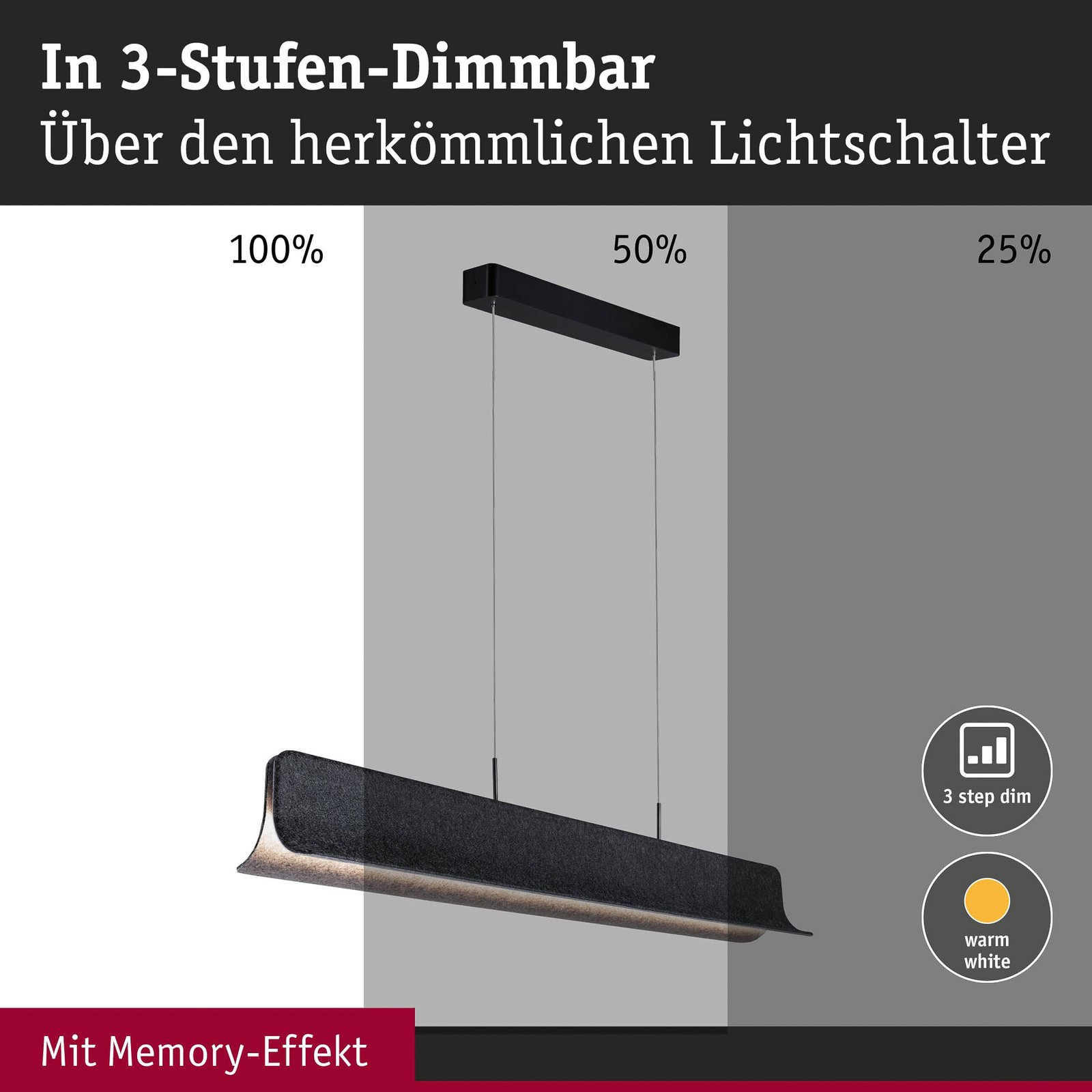 Noyan Pendel L1000 3-Step Antrasitt - Paulmann