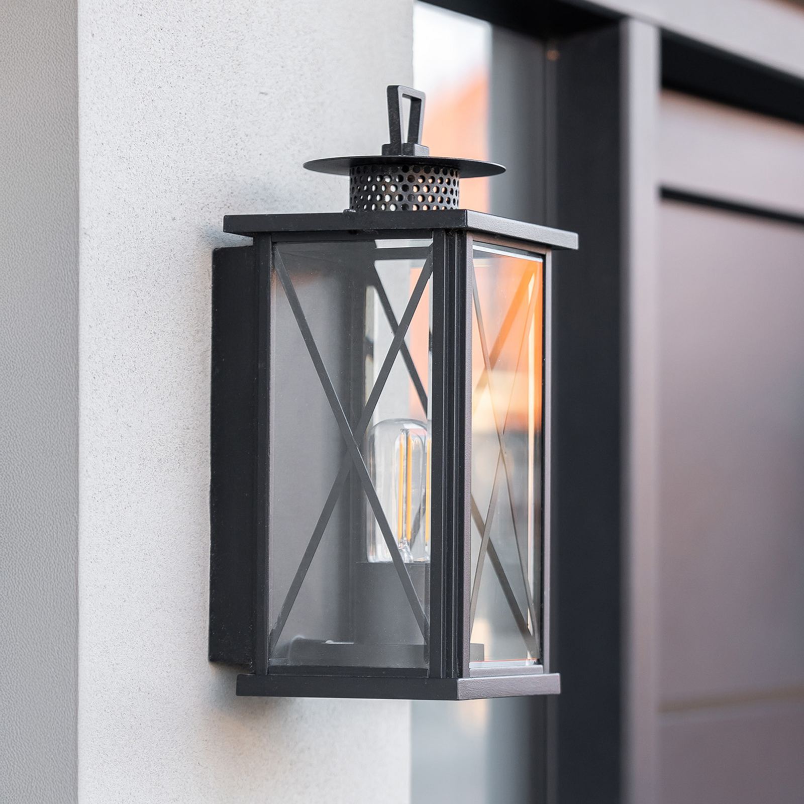 Vonkajšie nástenné svietidlo Winchester, lucerna, čierna/čierna