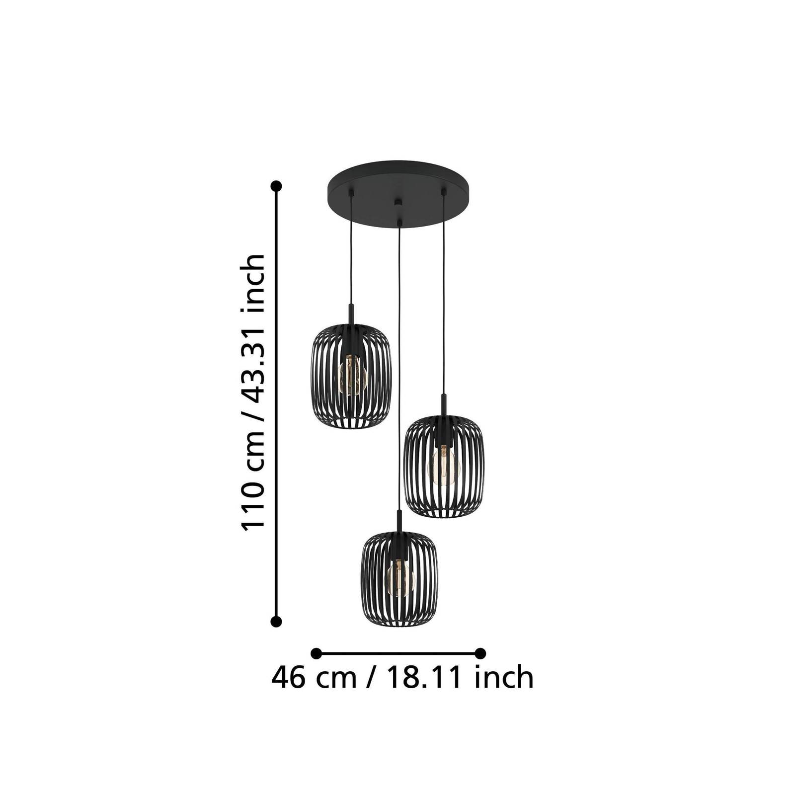 Lampa wisząca Romazzina, Ø 46 cm, czarna, 3-punktowa, stalowa