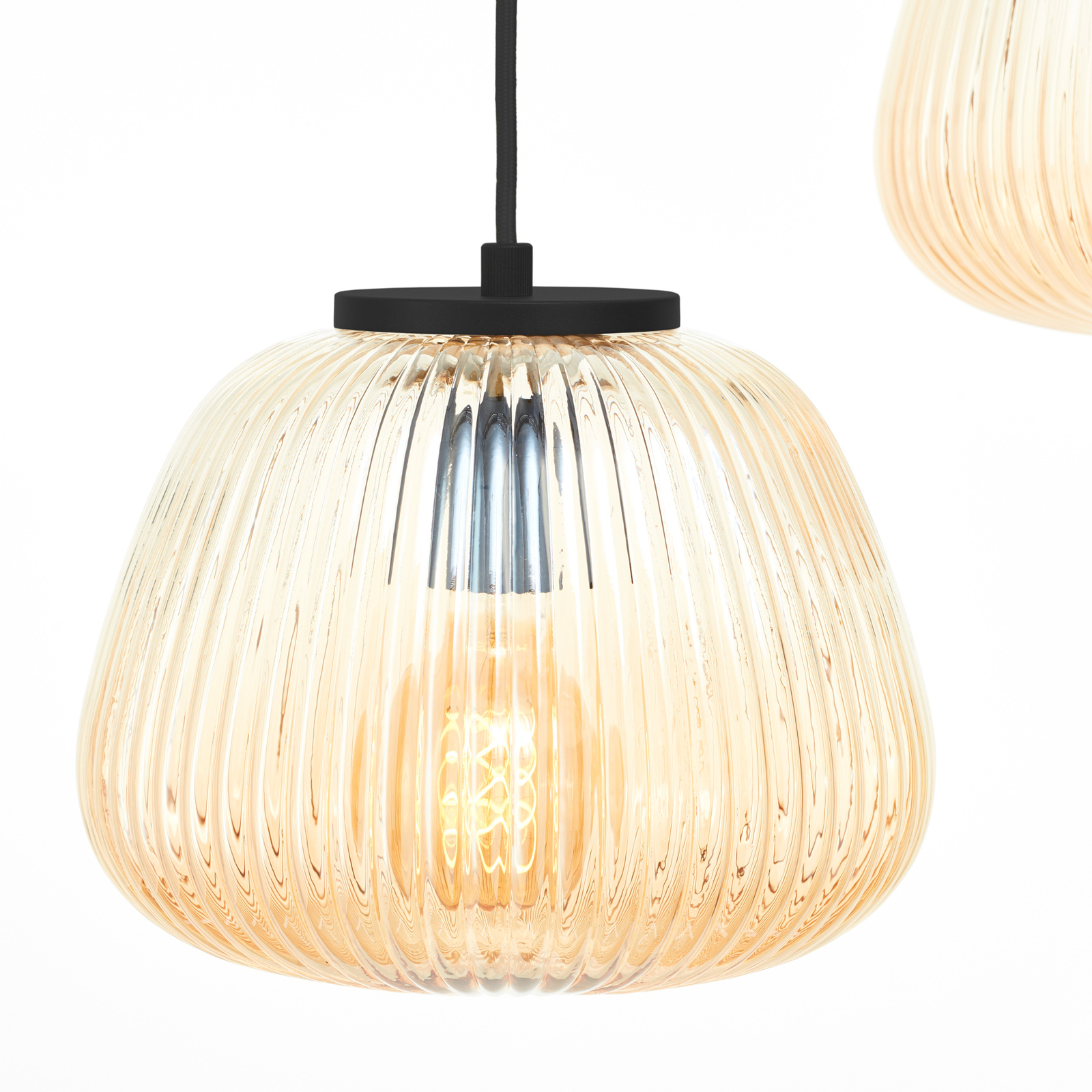 Kaizen hanging light, Ø 40 cm, amber, 3-bulb, glass
