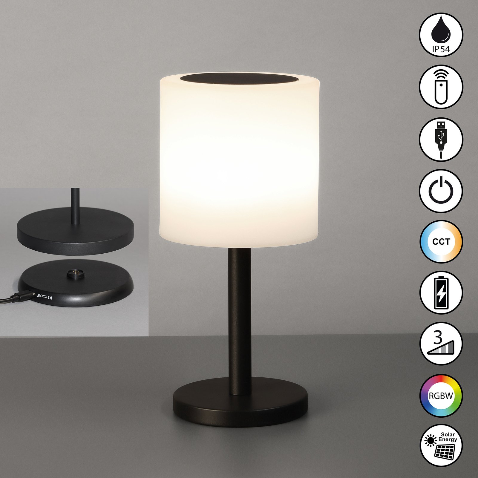 Lampe solaire d'extérieur à LED Milano Pro, RGBW, télécommande