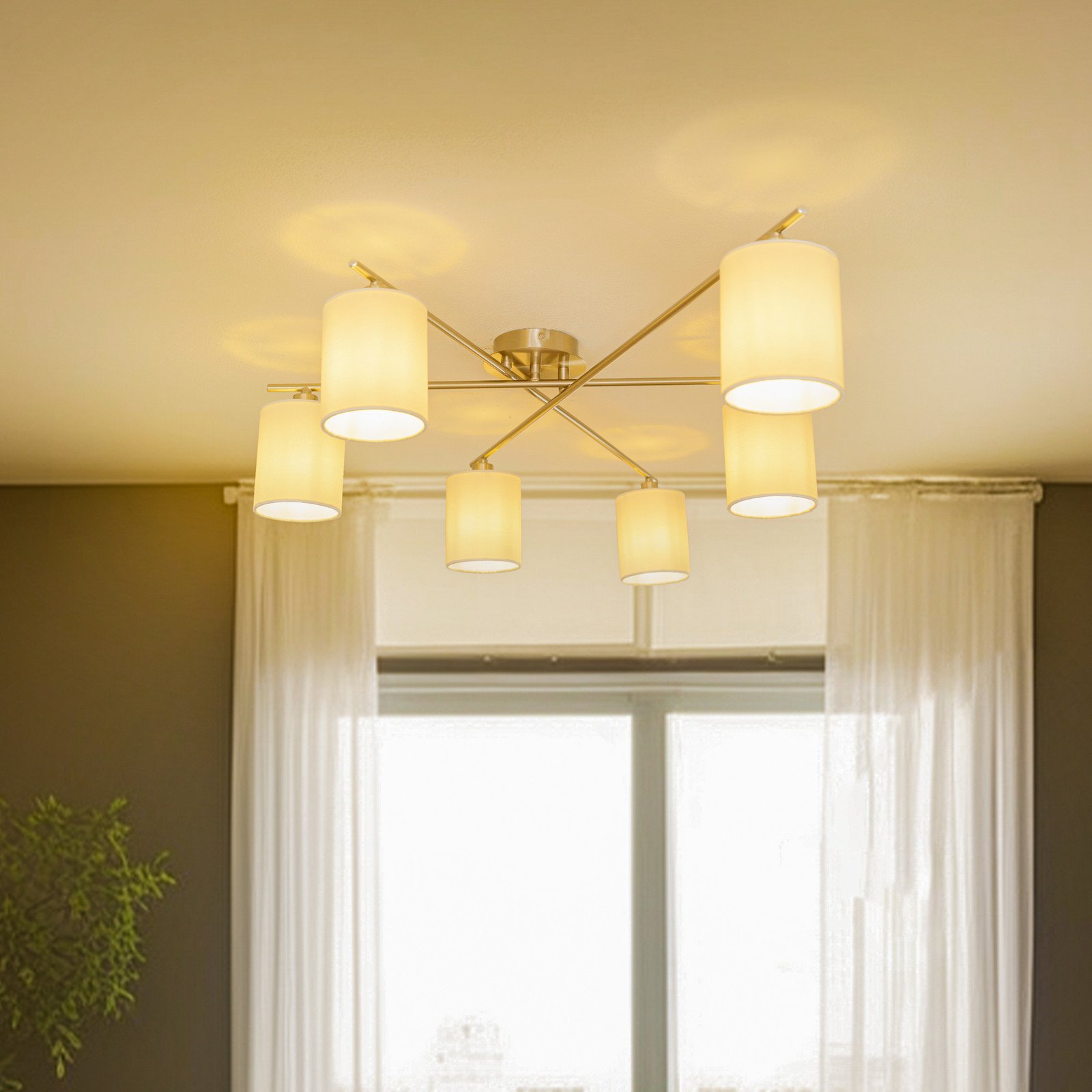 Lindby Pellinora plafonieră culoare nichel/alb - Camera de zi / sufragerie - modern - alb nichel - Metal