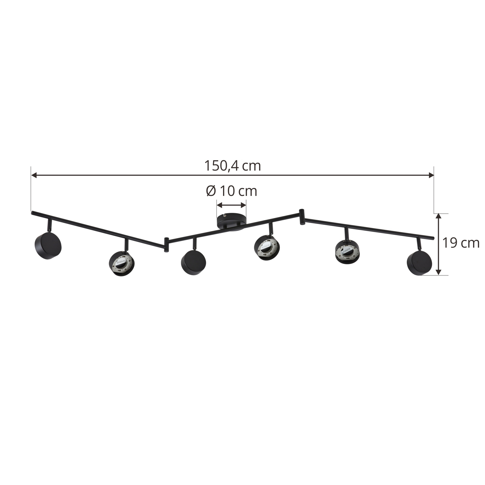 Lindby spotlight Jyla, svart, linse, 4 200 K, 6-lys, GX53