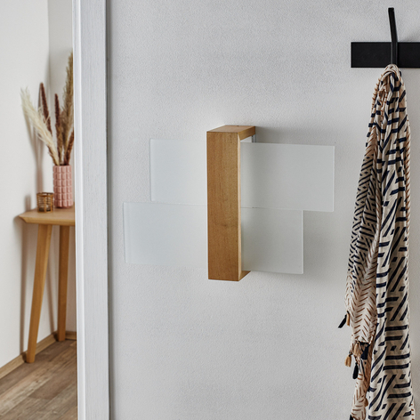 Applique Shifted 1, verre et bois clair