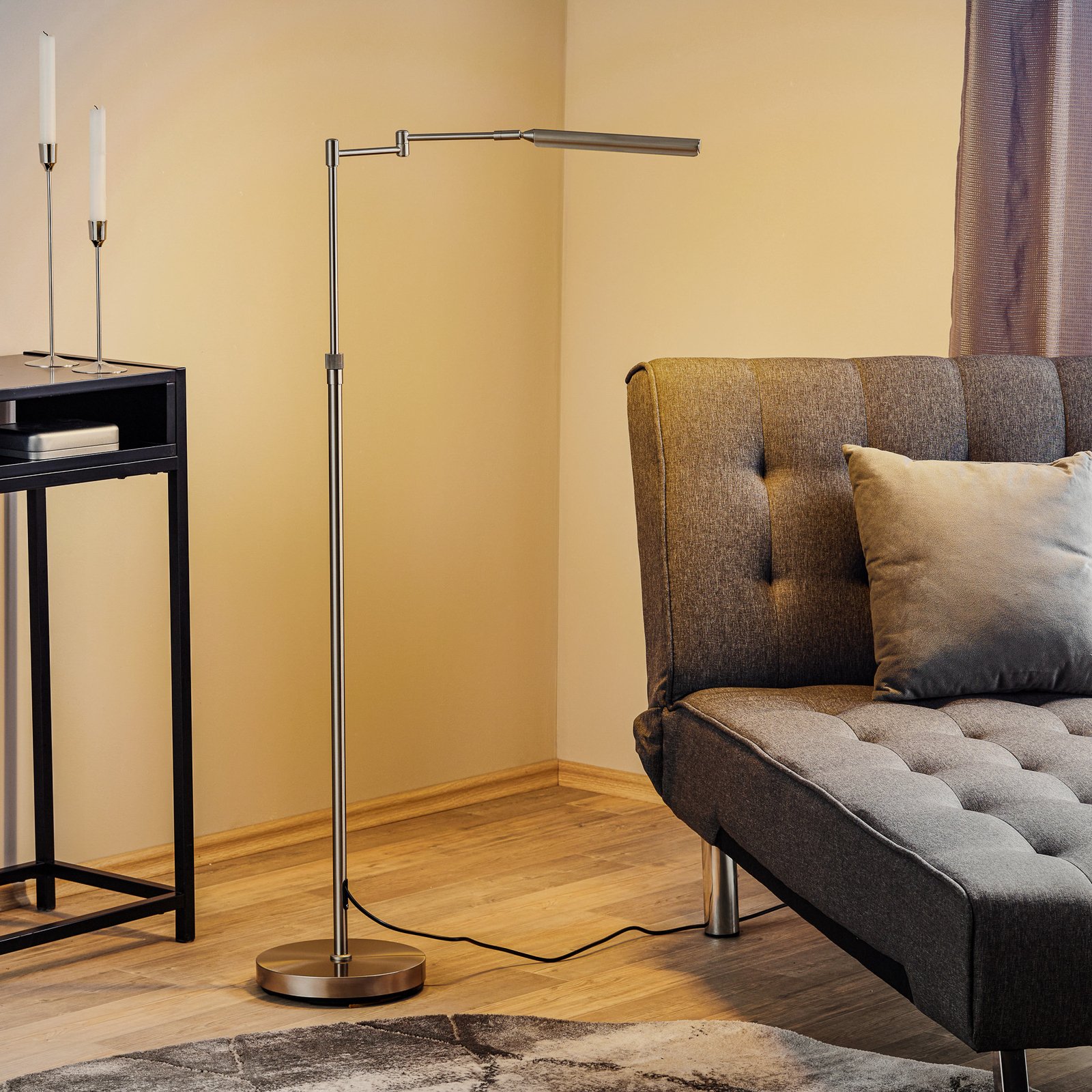 LED floor lamp Nami with foot dimmer, CCT, nickel