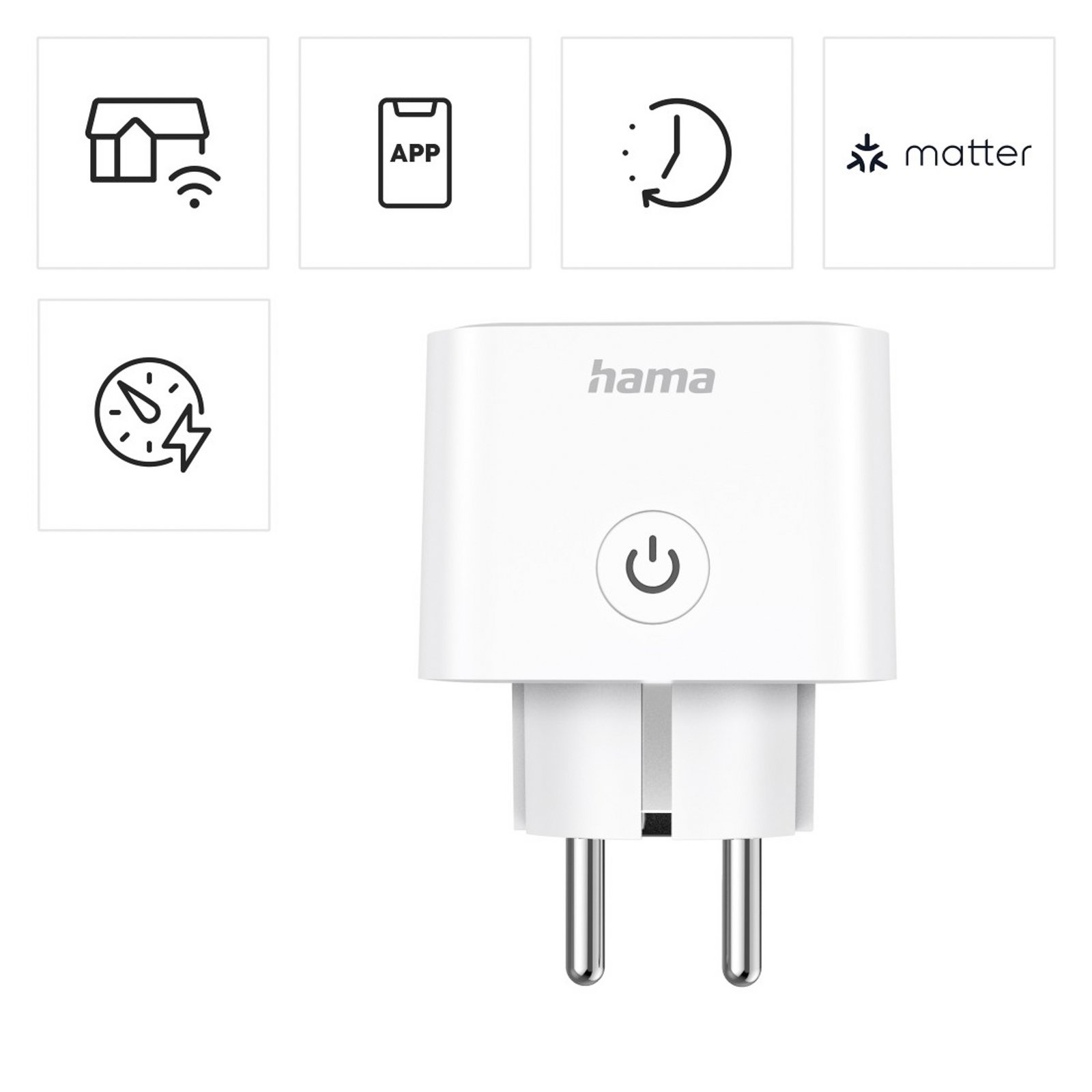 Hama WLAN kontaktligzda Smart, elektrības skaitītājs, Matter, balta, 3680W