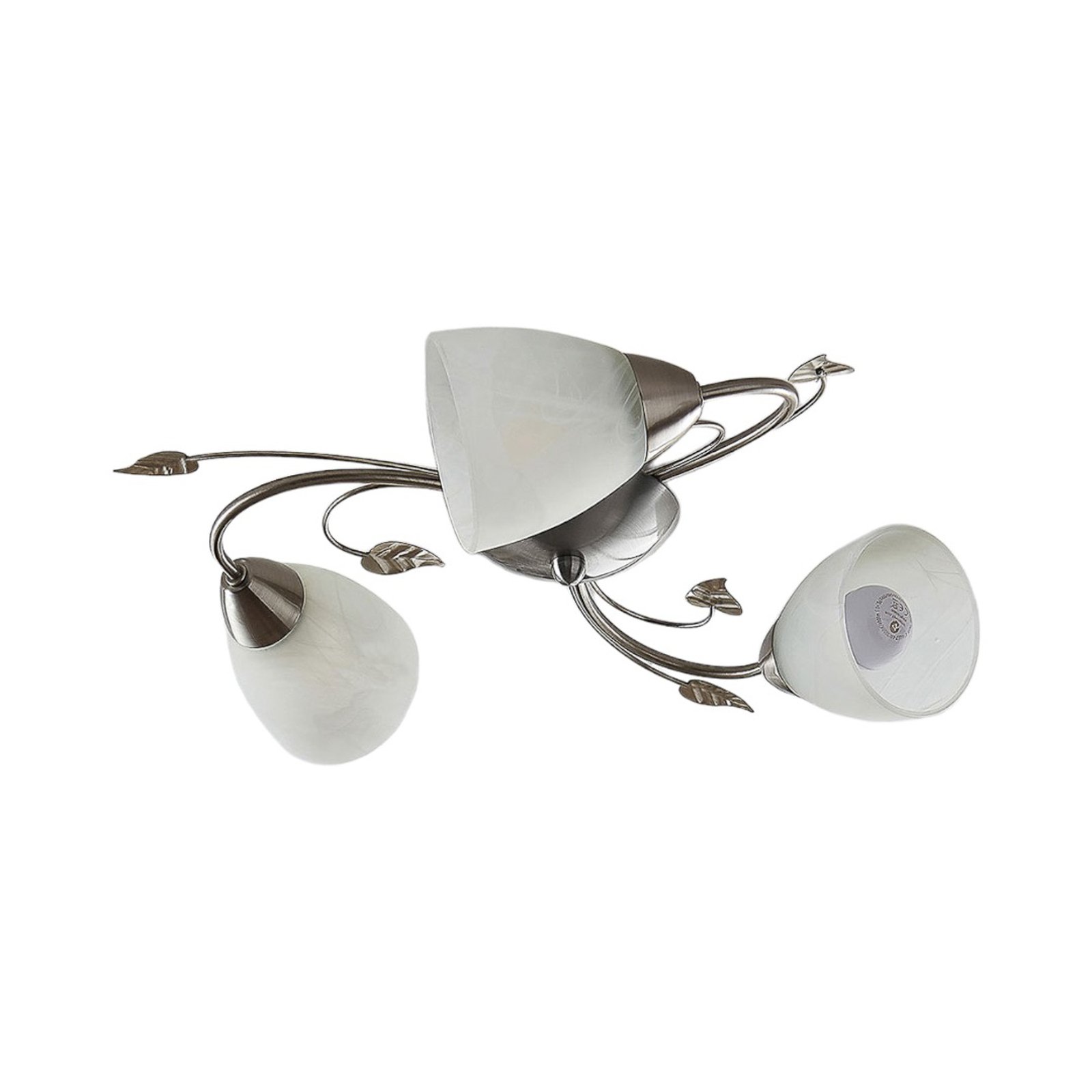 Lindby Deckenleuchte Yannie, 3-flg., 50cm, nickel/weiß, Glas