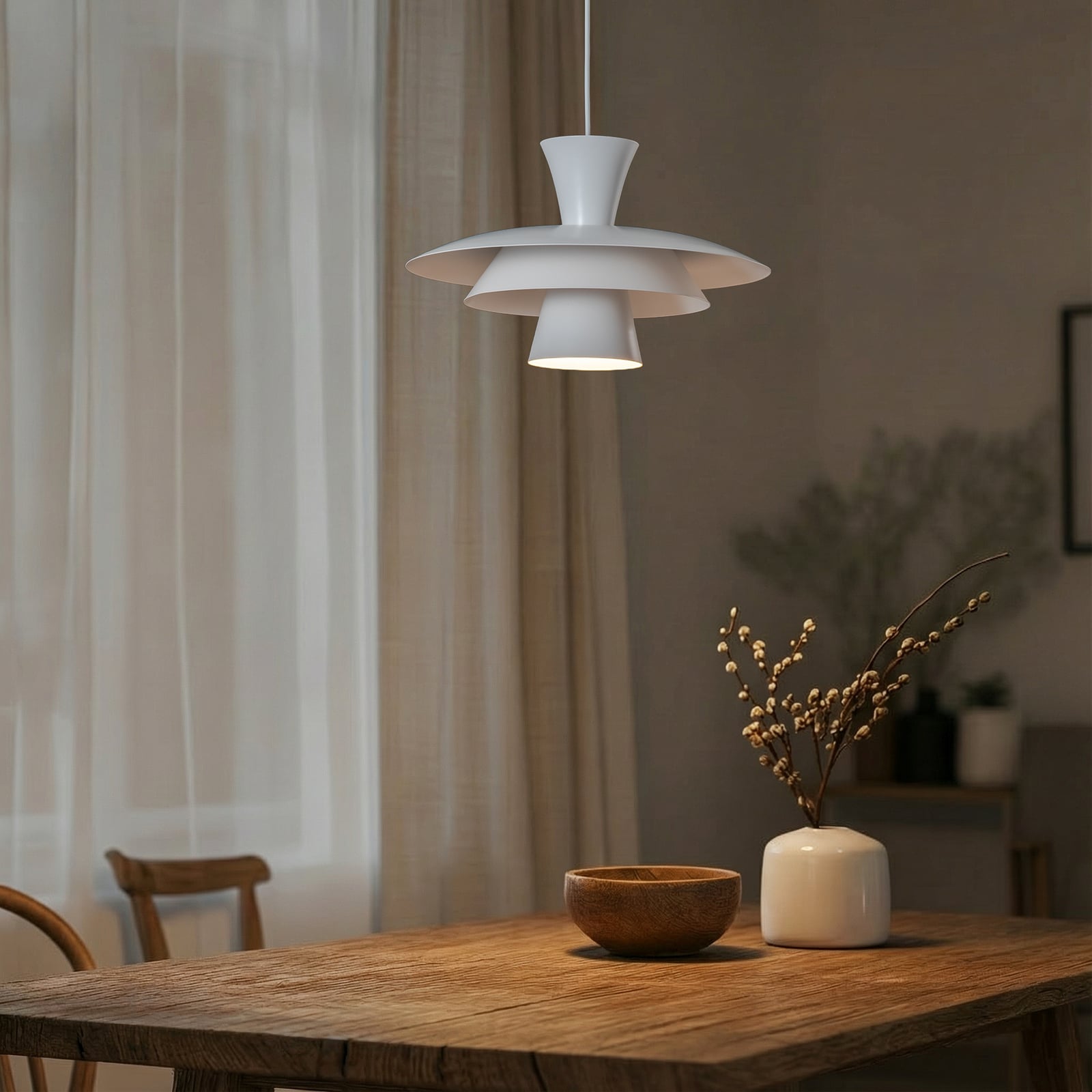 Závěsné světlo Plato, bílé, kov, Ø 38 cm, E27