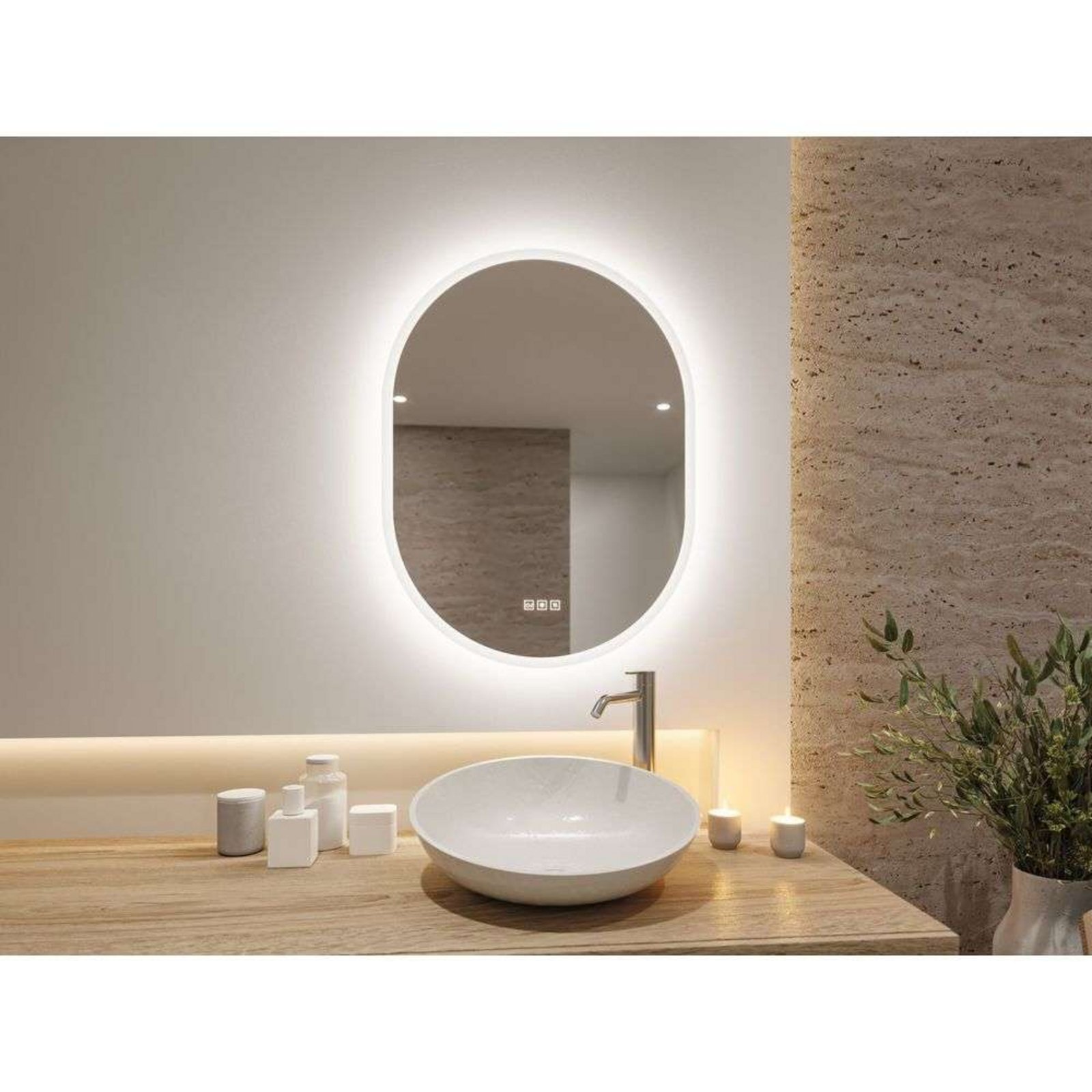 Mirra LED Illuminated Mirror IP44 Dim. Oval Mirror/Alb - Paulmann