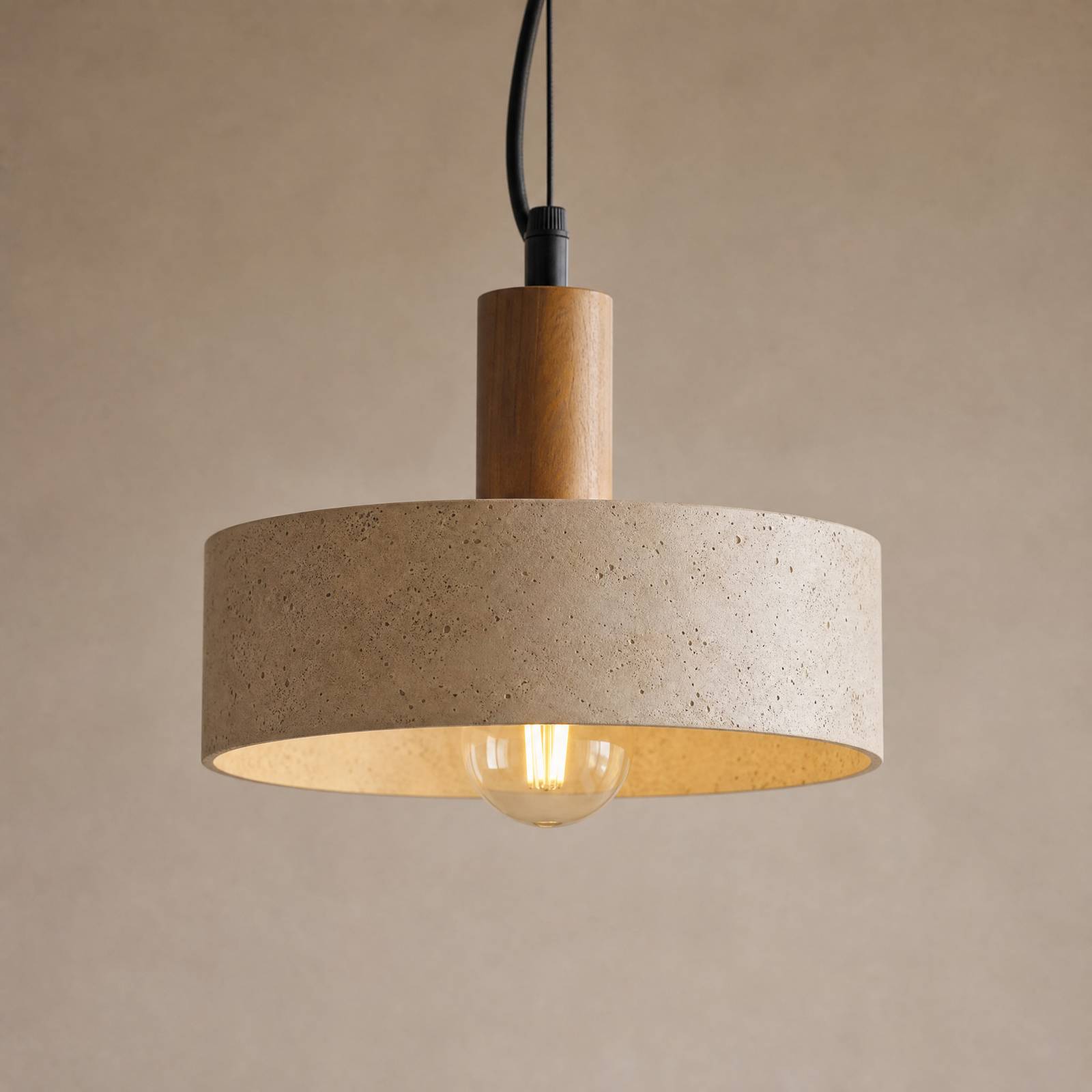 Lucande Carlotta hængelampe, 1 lyskilde, Ø 27 cm, beige, beton