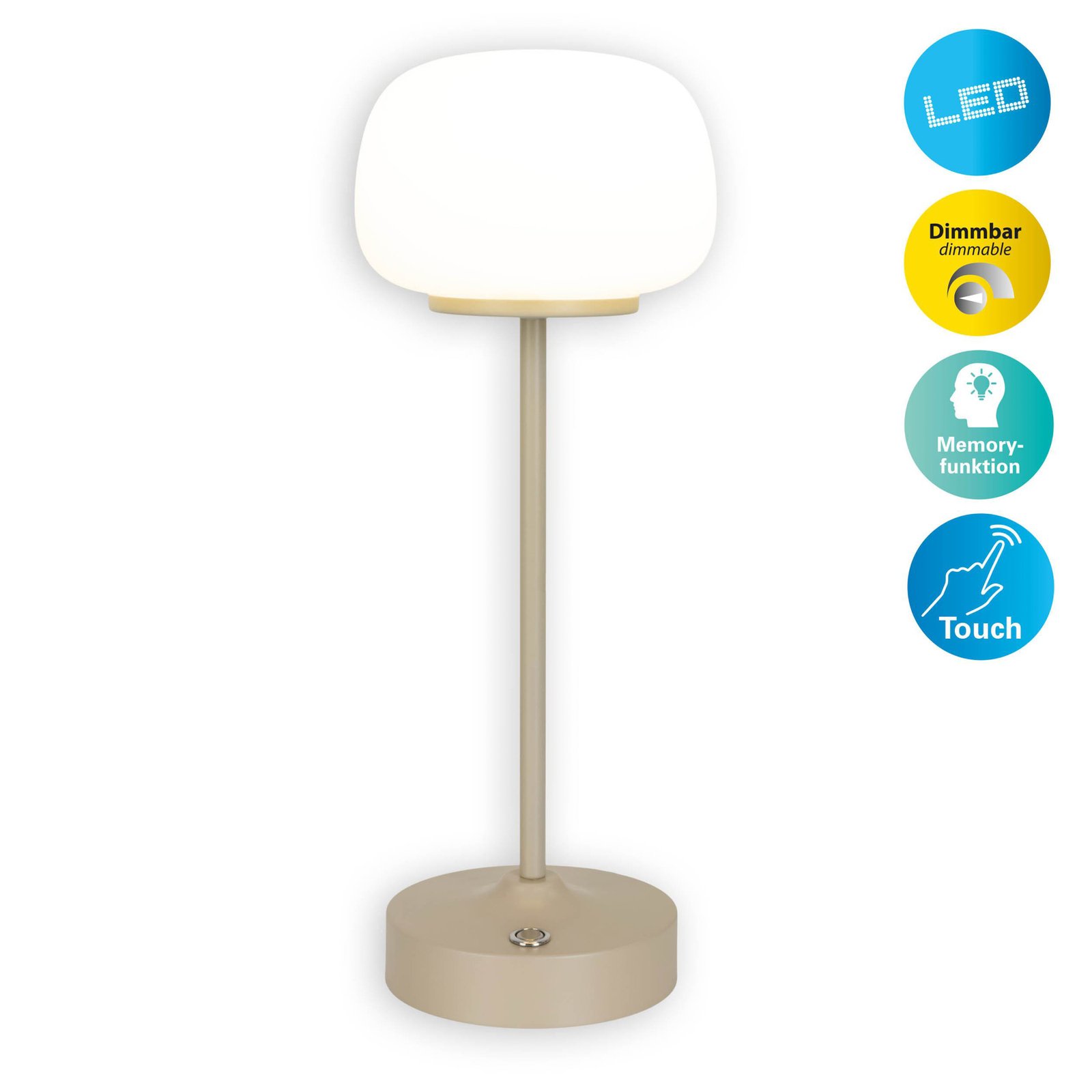 LED-Akku-Tischlampe Pina beige Höhe 27,8cm Metall/Glas Touch