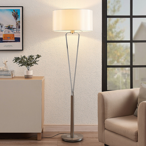 Lucande Gyda Stoffstehlampe, nickel satiniert