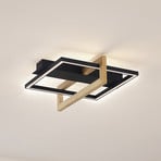 Lindby LED ceiling light Holamu, 46cm, black, wood, metal