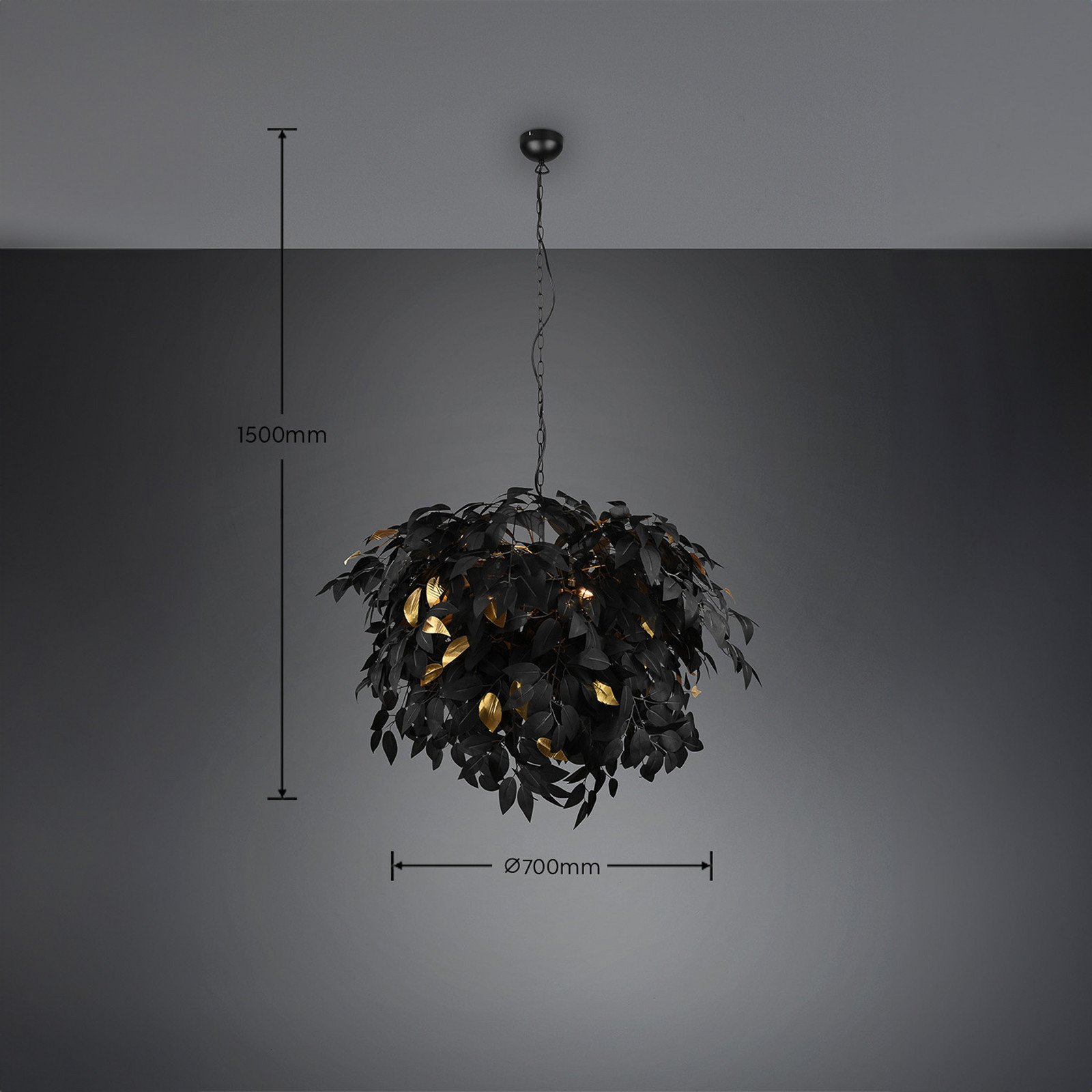 Lampă suspendată Leavy negru/auriu Ø 70 cm plastic