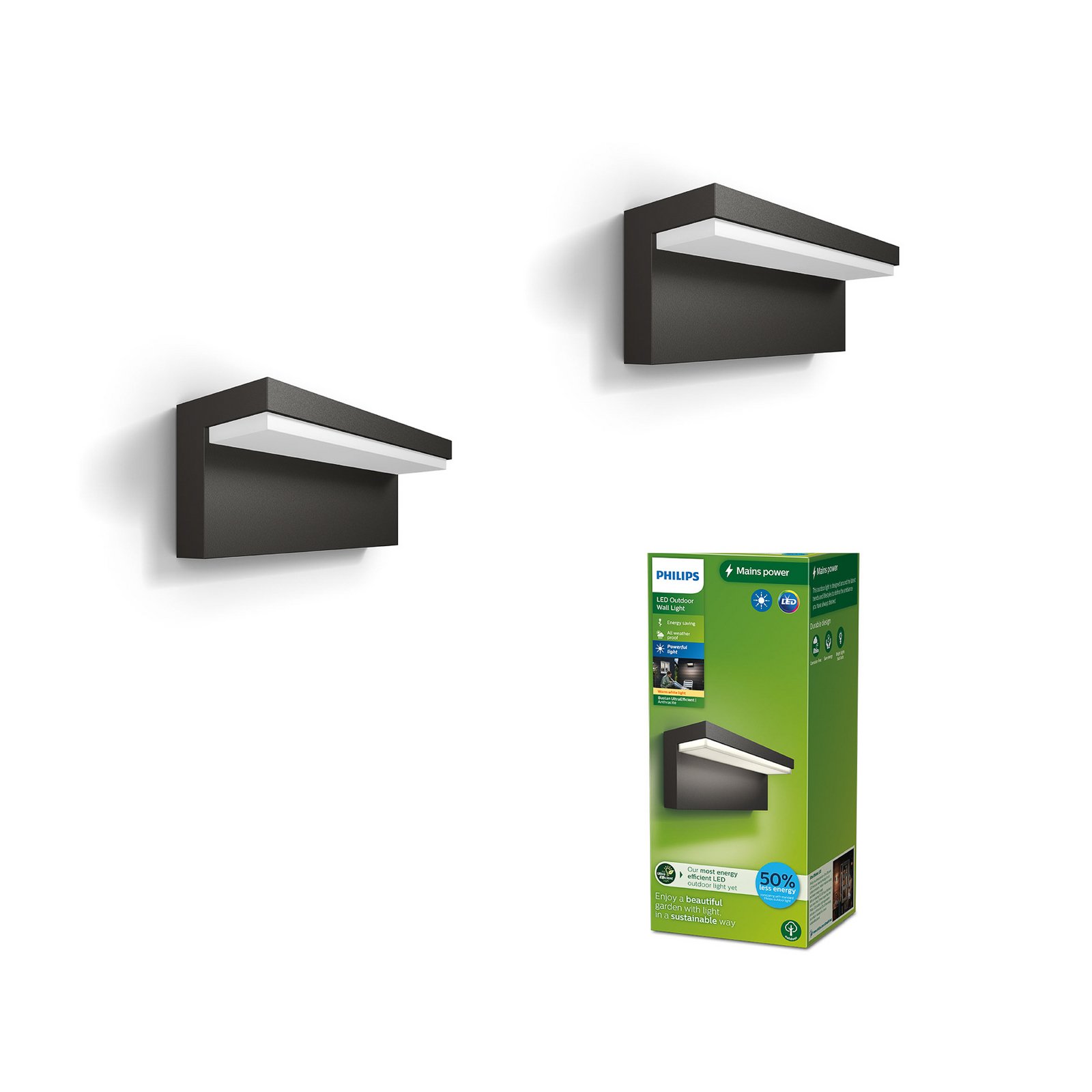 Philips LED лампа за външна стена Bustan UE, комплект от 2 броя, 2700 K