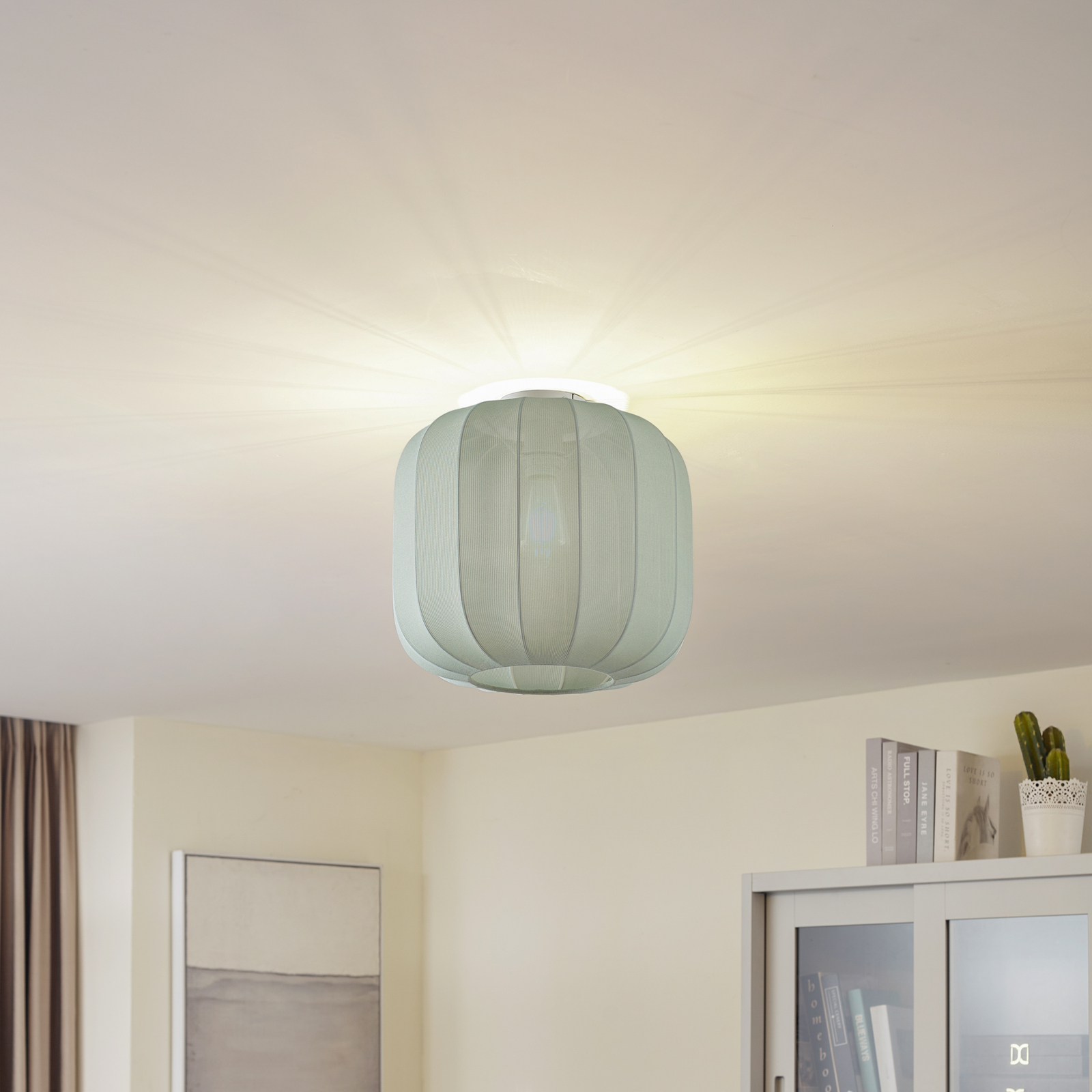 Lindby Helin ceiling light, blue, fabric, Ø 35 cm