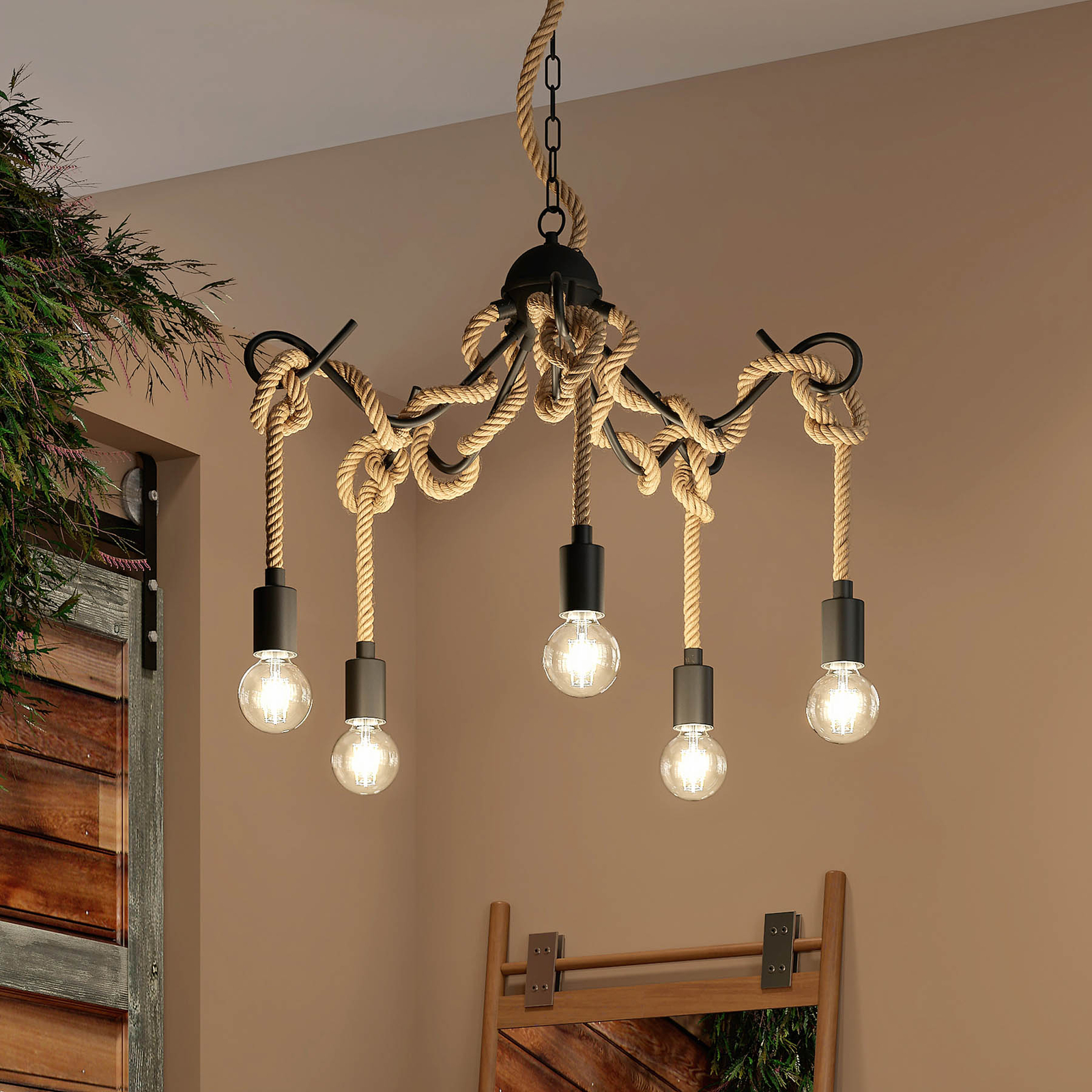 Lucande Ropina hanglamp, 5-lamps