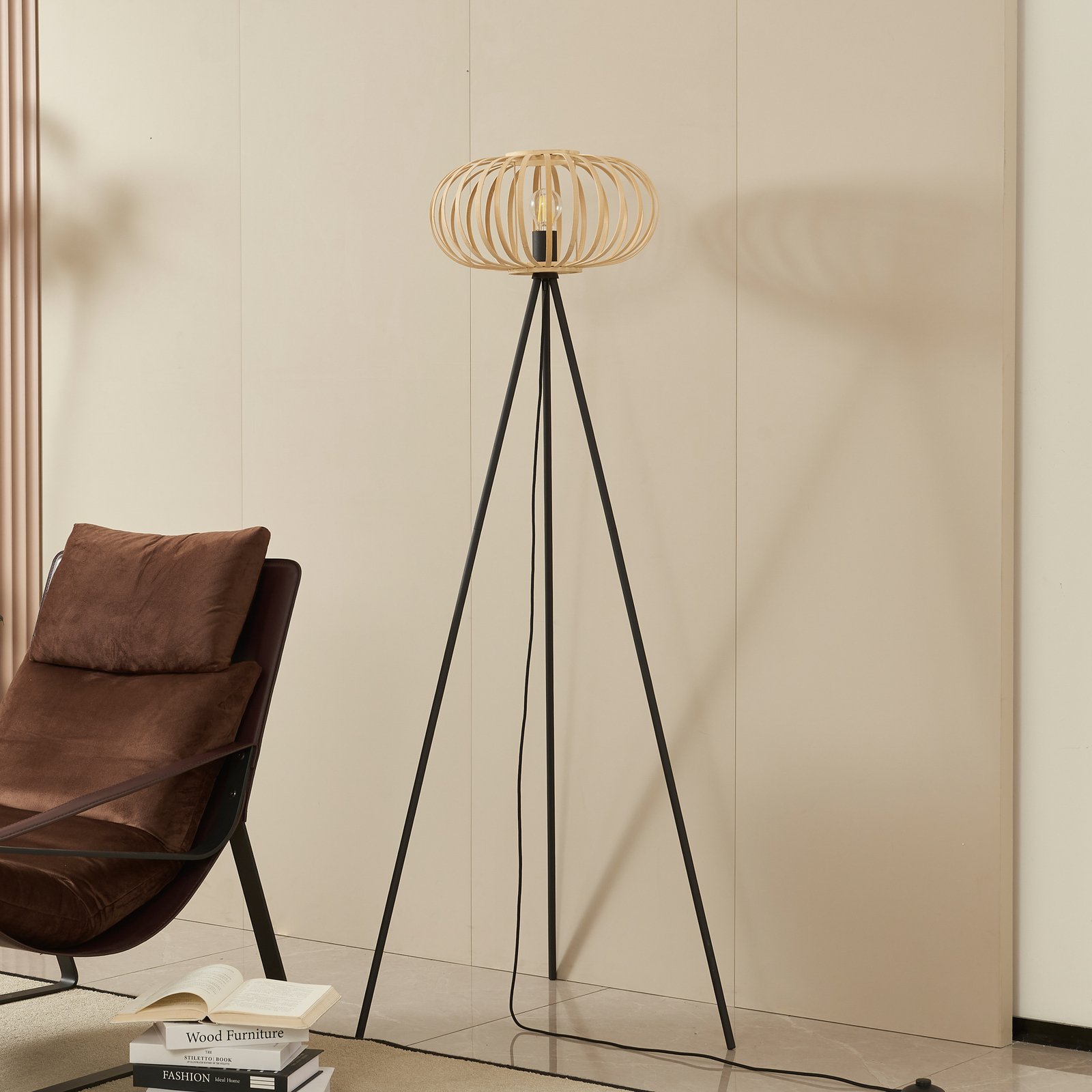 Lielle Stojací Lampa Ø40 Bambus - Lindby