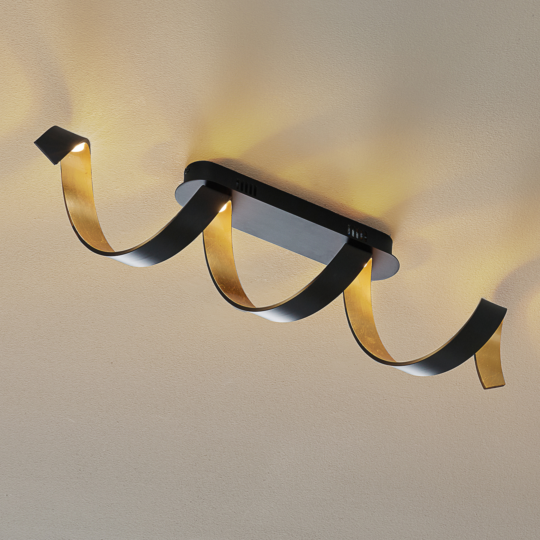 Eco-Light Helix LED ceiling light in black and gold, for Living / Dining Room, metal, 20 W, energy efficiency: A++, L: 80 cm, W: 13.5 cm, H: 18 cm