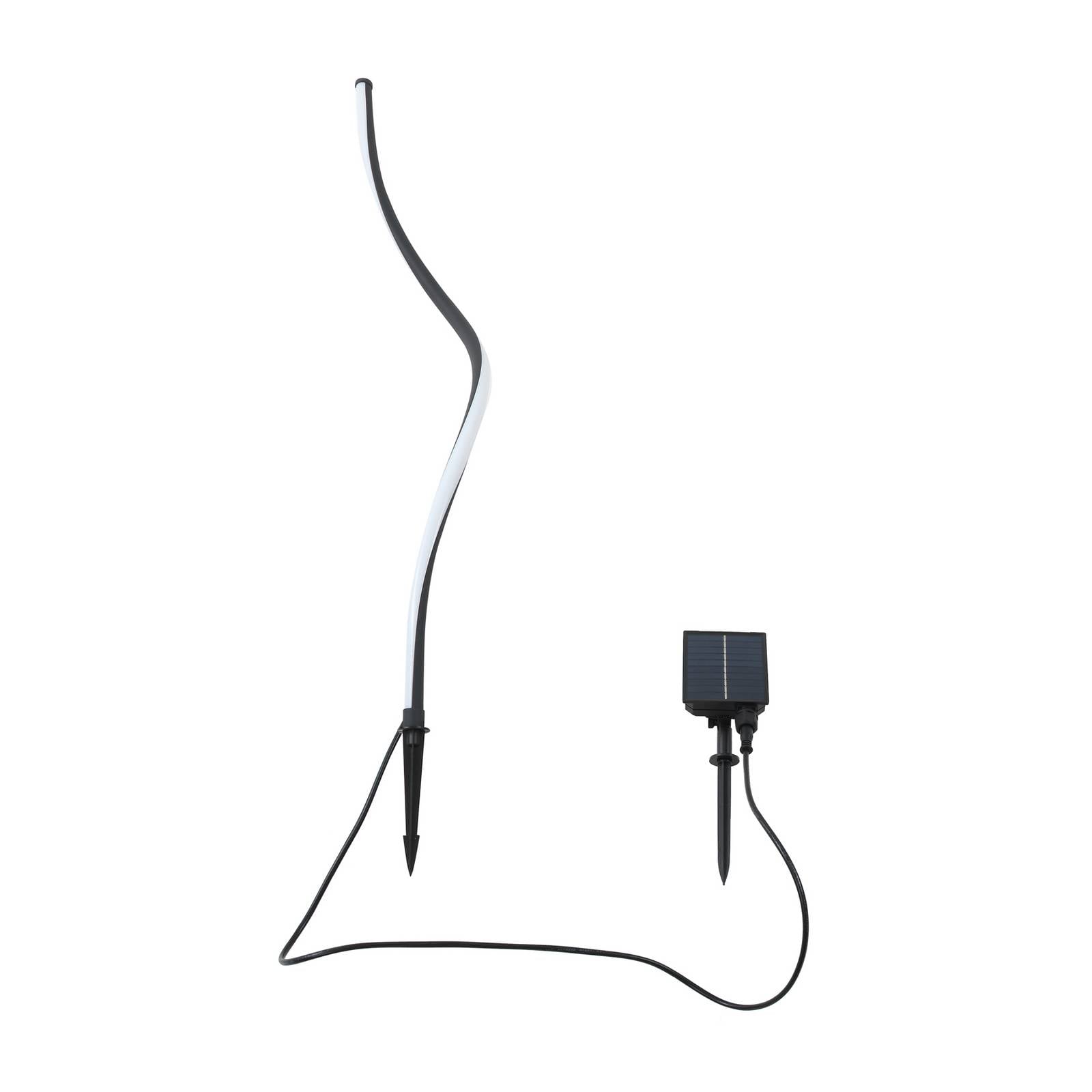 Lindby LED-Solarleuchte Sabriel, kurvig, schwarz, Alu, 3000K