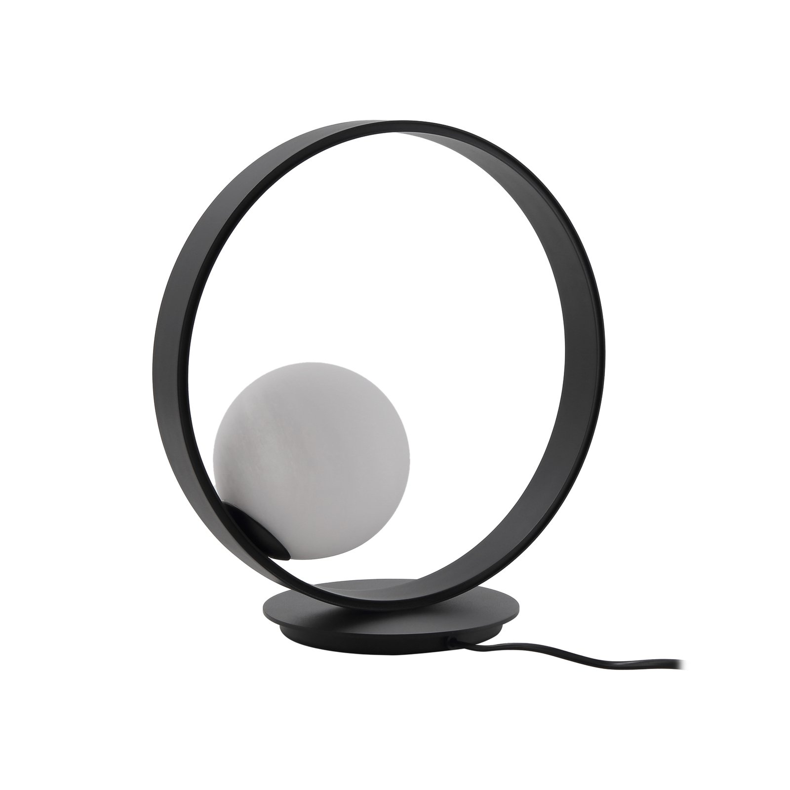 Lucande Luneo LED-Tischleuchte, ringförmig, schwarz/opal