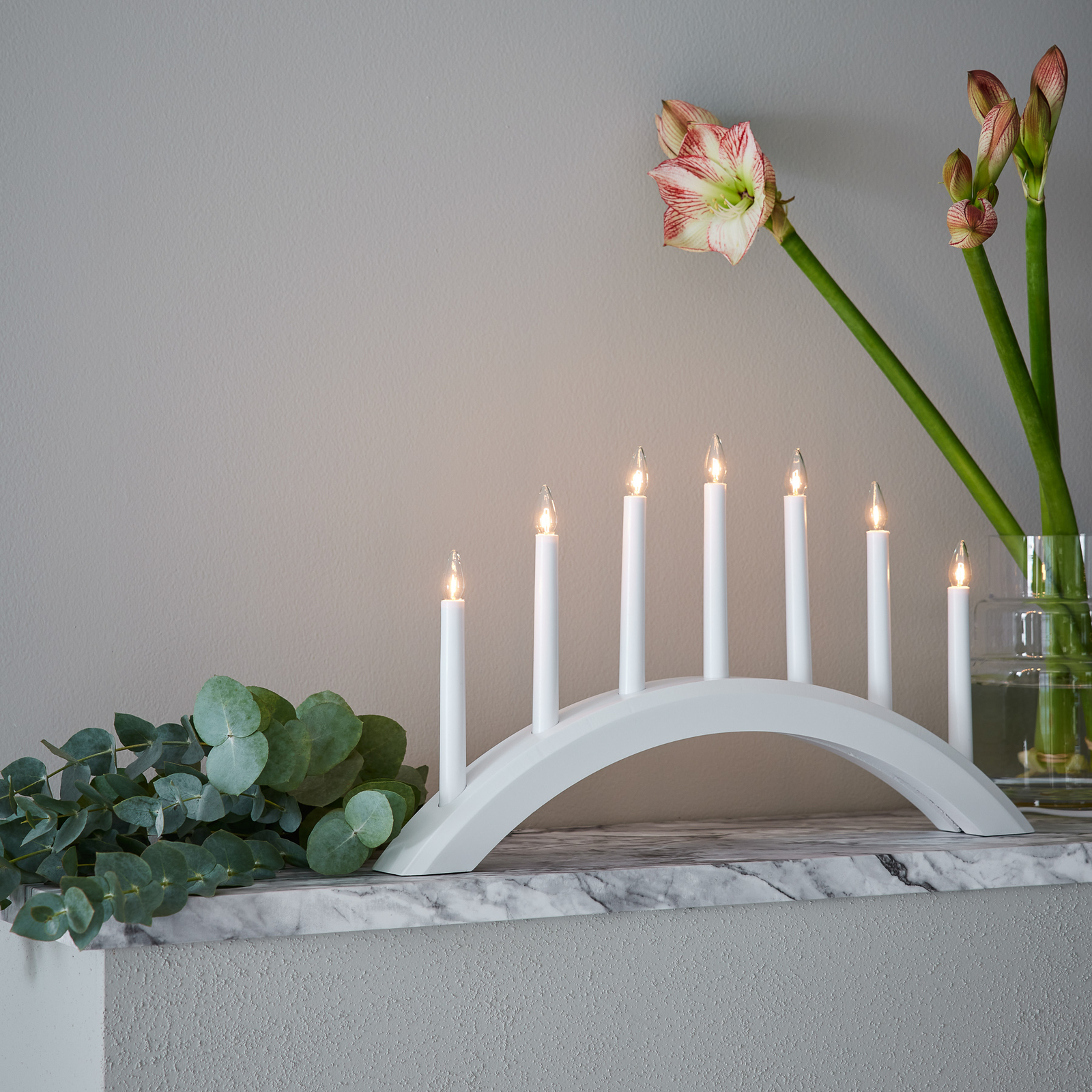 Avento candelabra made of wood 7-bulb, white