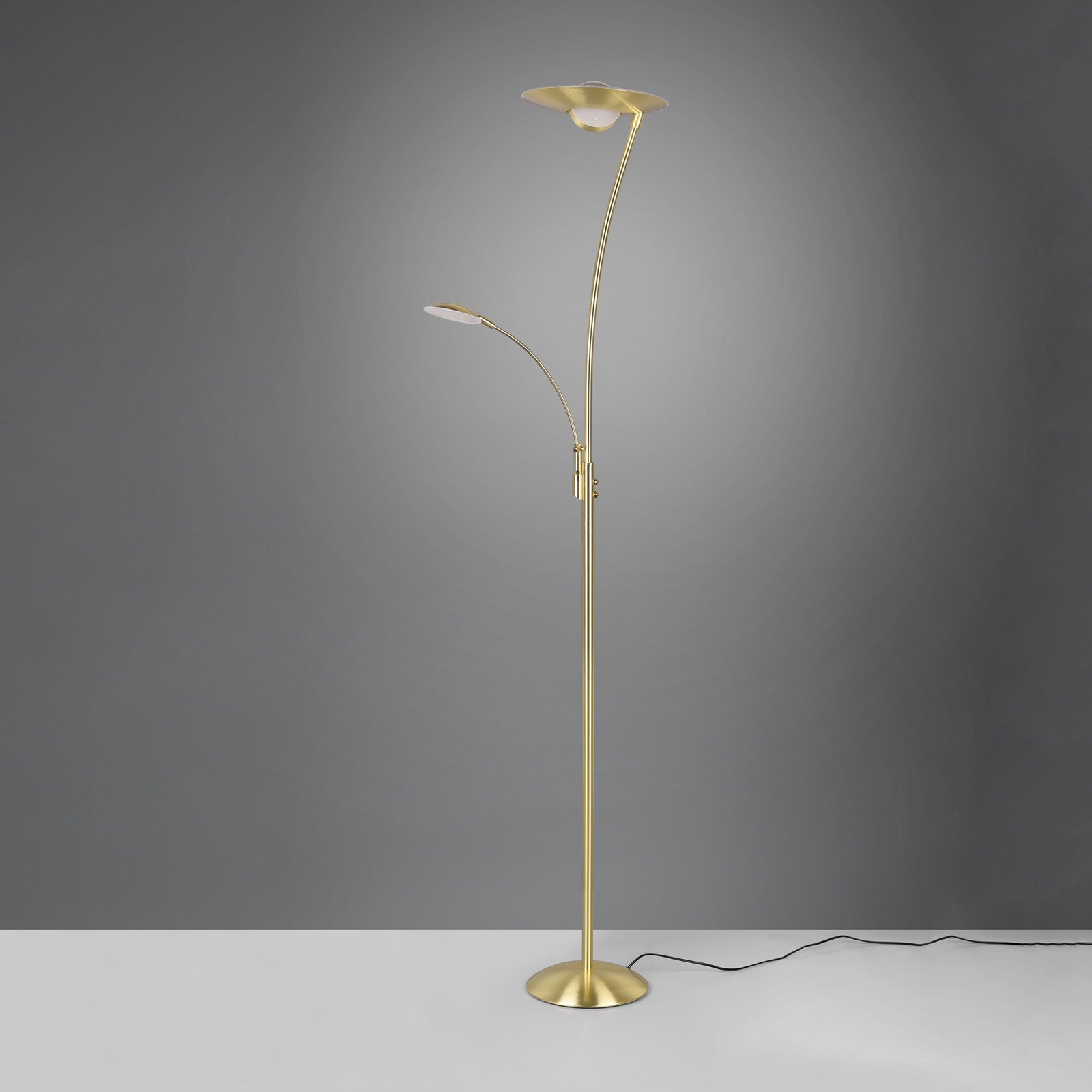Granby LED floor lamp, LED reading light, brass