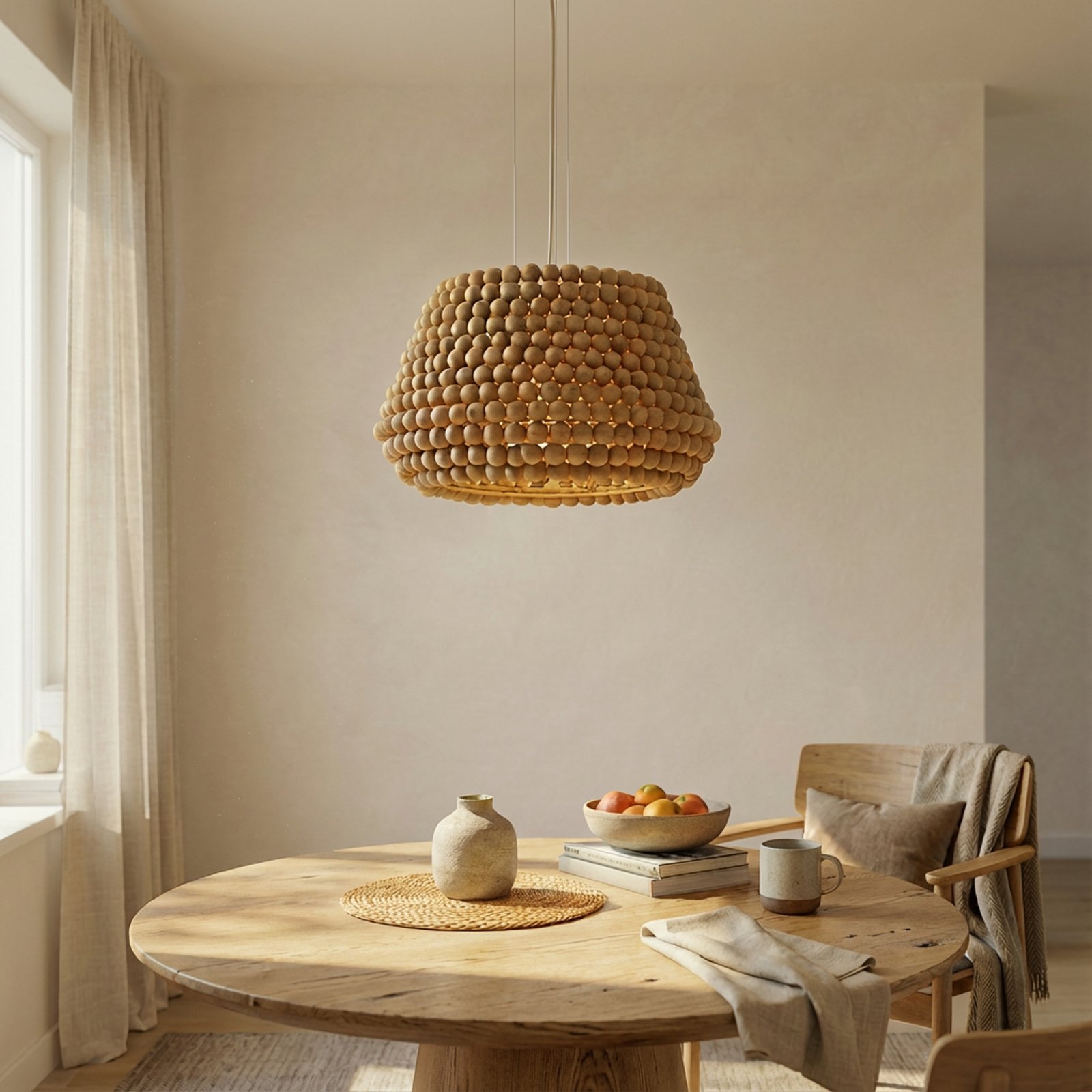 Lámpara colgante Lucande Melori, madera, color natural, Ø 51 cm, E27