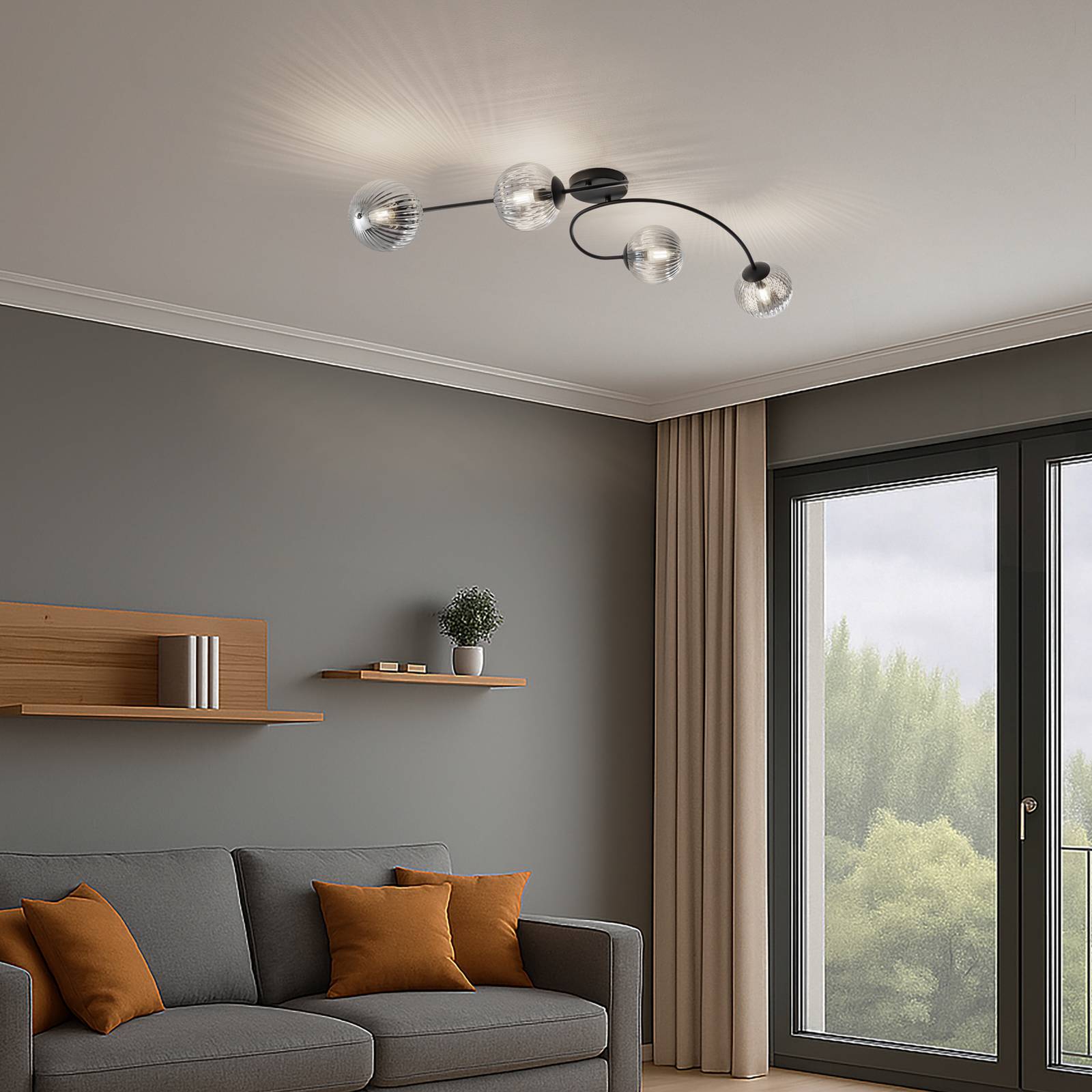 Deckenlampe Vibra, rauchgrau/schwarz, Länge 110 cm, 4-flg. günstig online kaufen