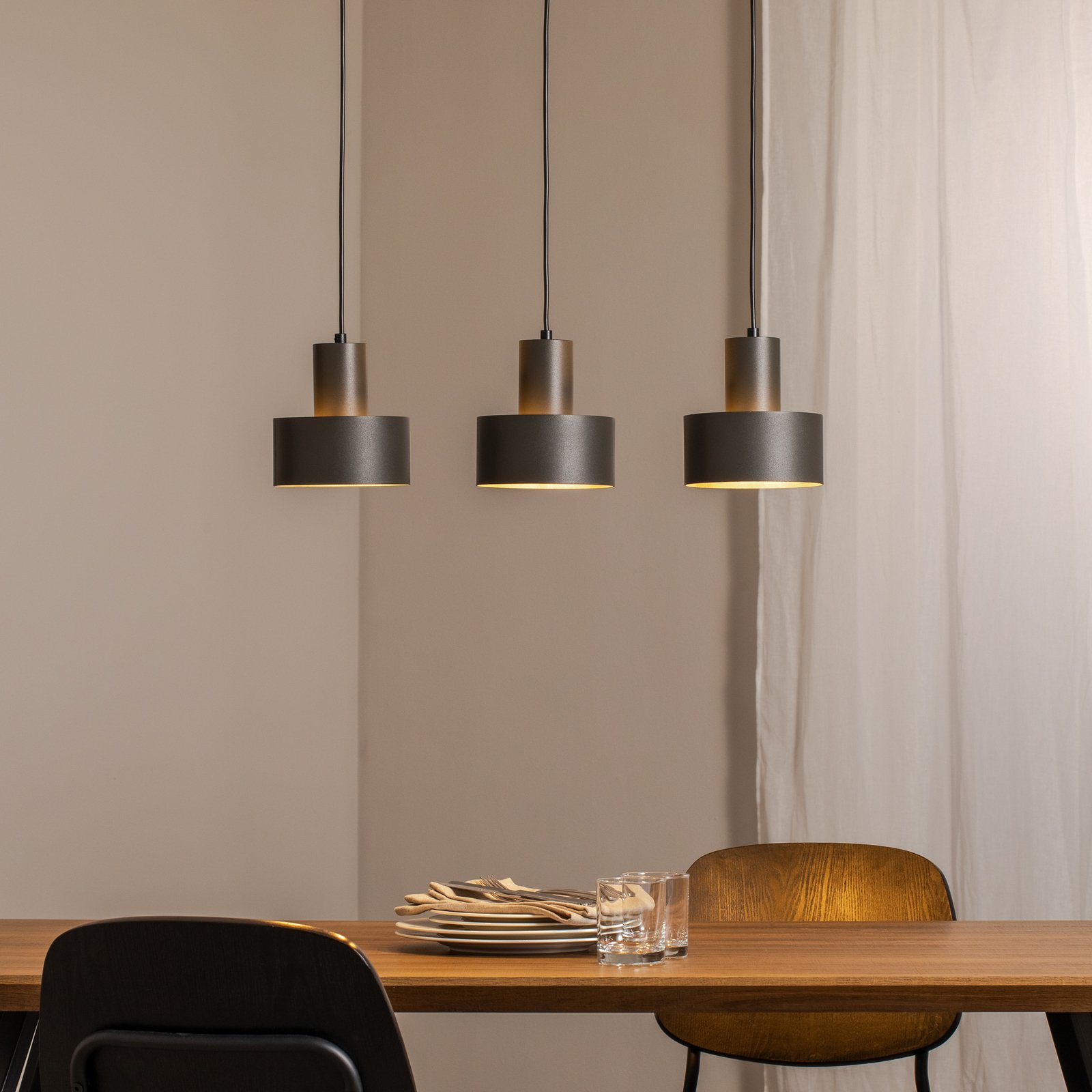 Rif 3 pendant light, olive green, 3-bulb, linear, steel