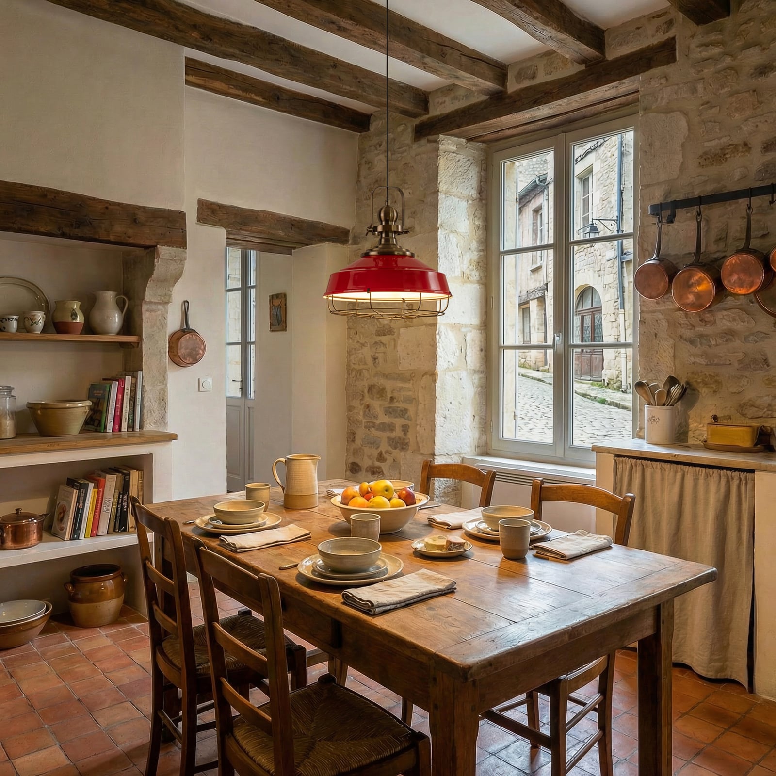 Hängeleuchte Astel, rot, Ø 41 cm, Metall, Detail altmessing