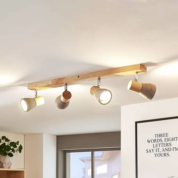 Plafonnier LED Filiz en bois à 4 lampes avec béton