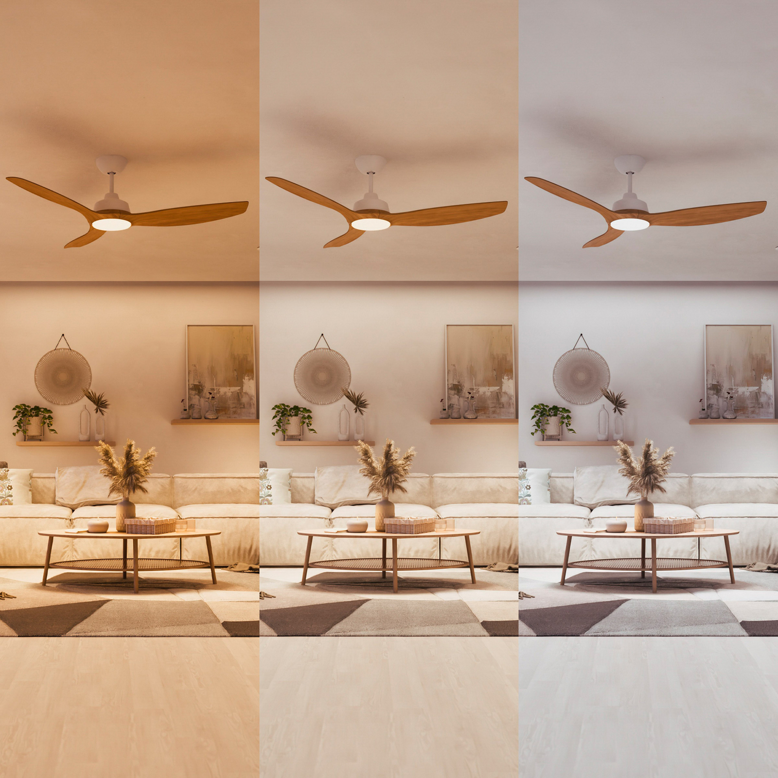 Philips LED-vifte Olas, Ø 132 cm, brun/hvit, stillegående