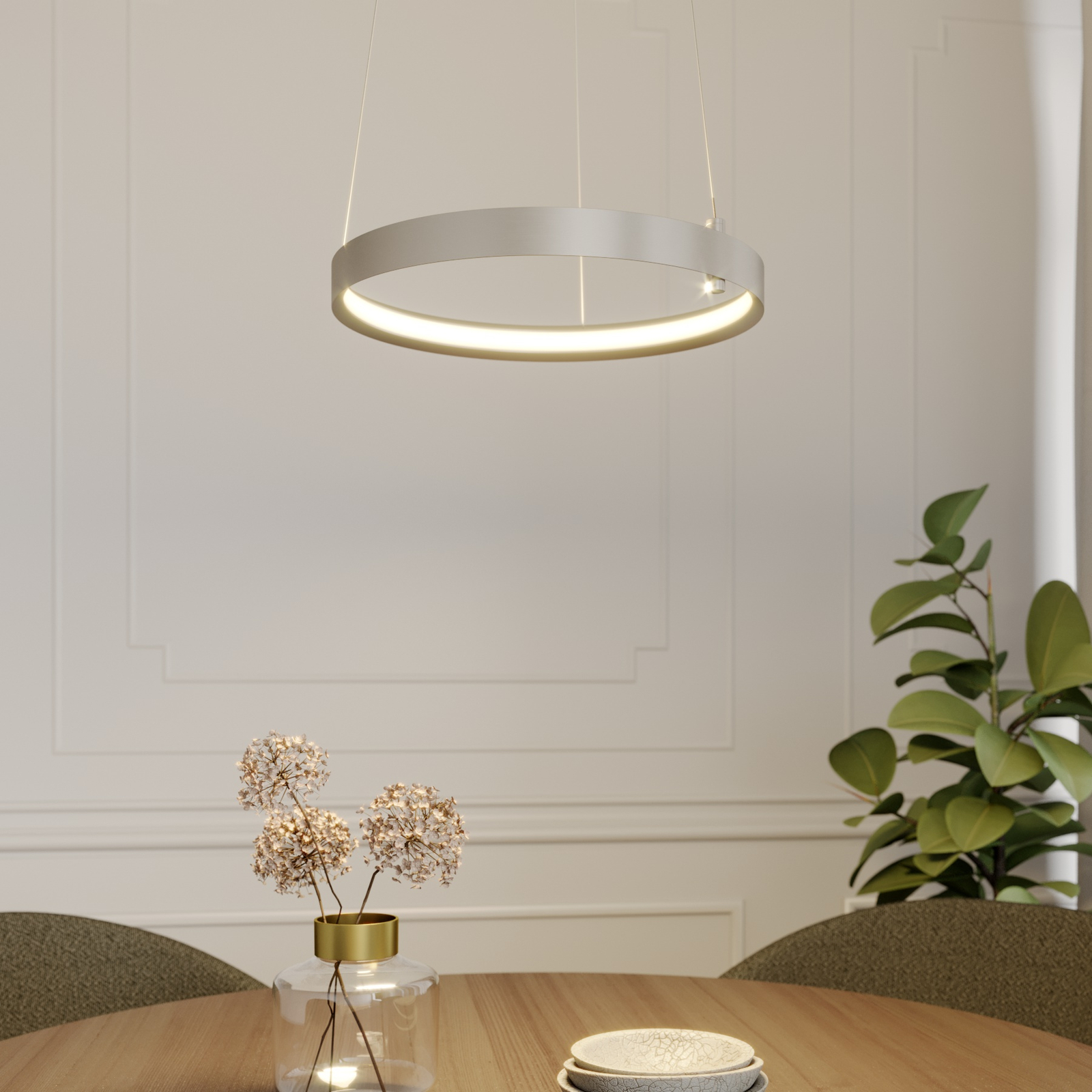 Lucande Naylia LED závěsné světlo nikl, Ø 40 cm