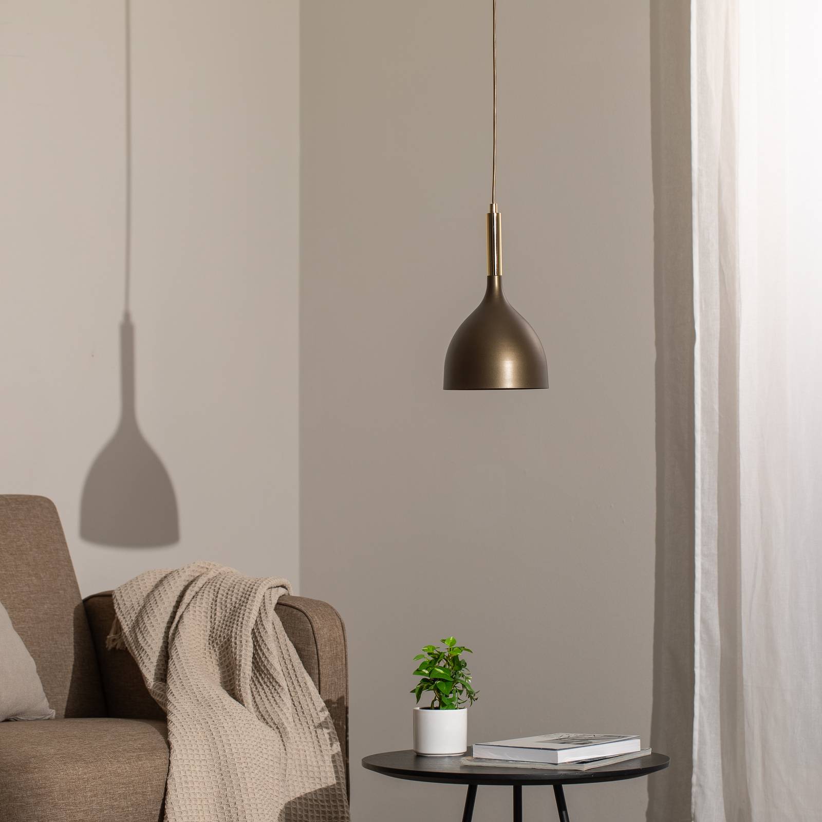 Lampa wisząca Noak, 1-punktowa, tytanowo-złota/złota, stal