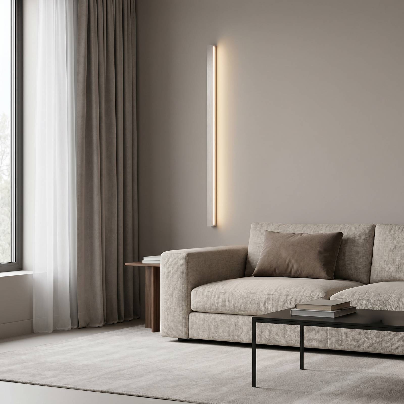 Lucande LED wandlamp Kinsley, 90 cm, nikkel, dimbaar, CCT