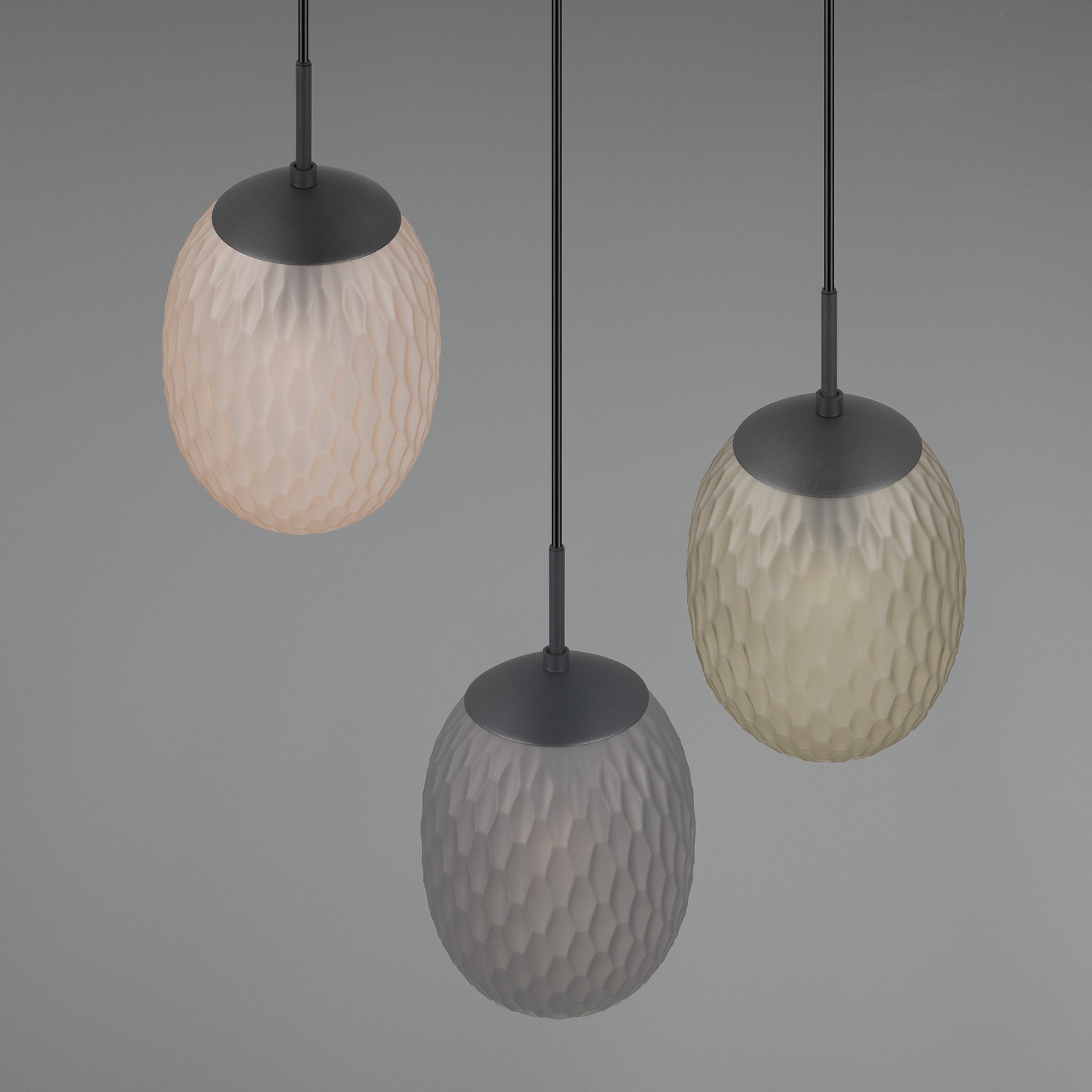 Suspension Facette, multicolore, Ø 43 cm, 3 lampes, verre