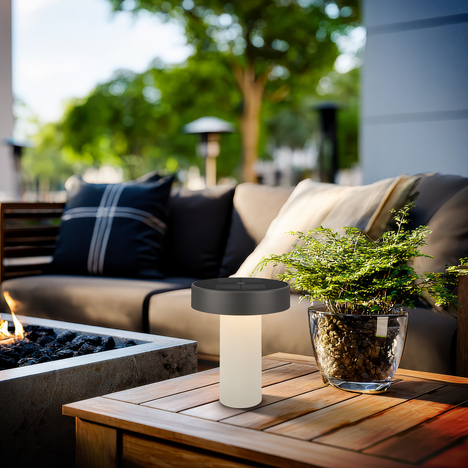 LED-batteridriven solcellsbordslampa Poga, benvit/antracit, IP44