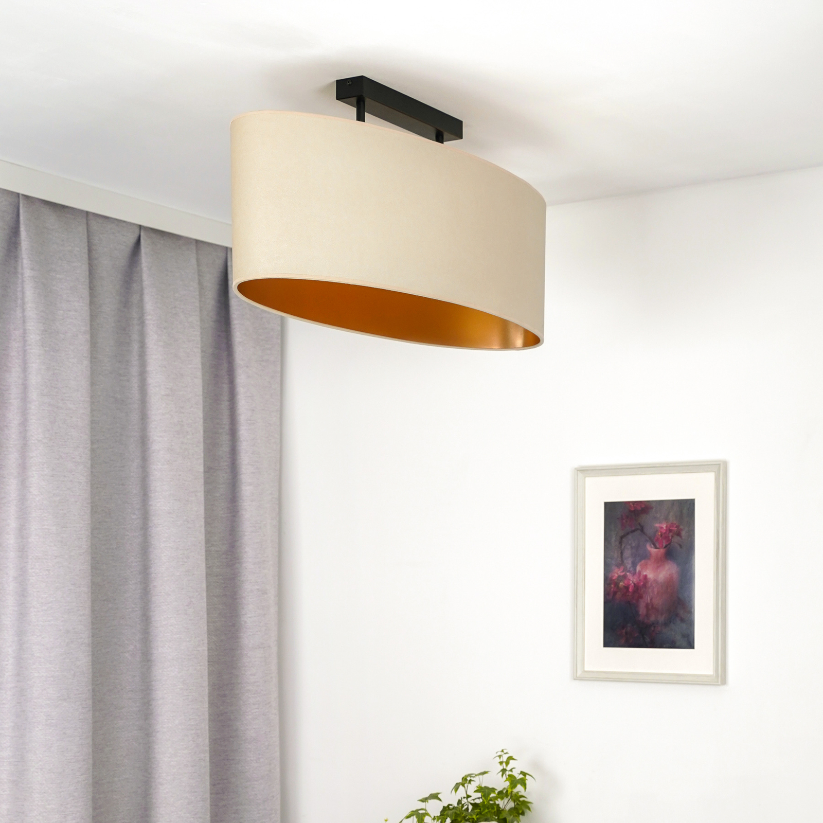 Envostar taklampe Idun lys beige vegansk kunstskinn, 80 cm