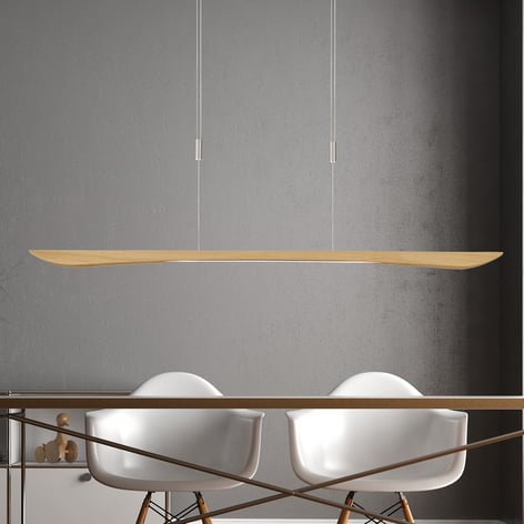 Lucande Hiba suspension LED, chêne naturel, 148 cm
