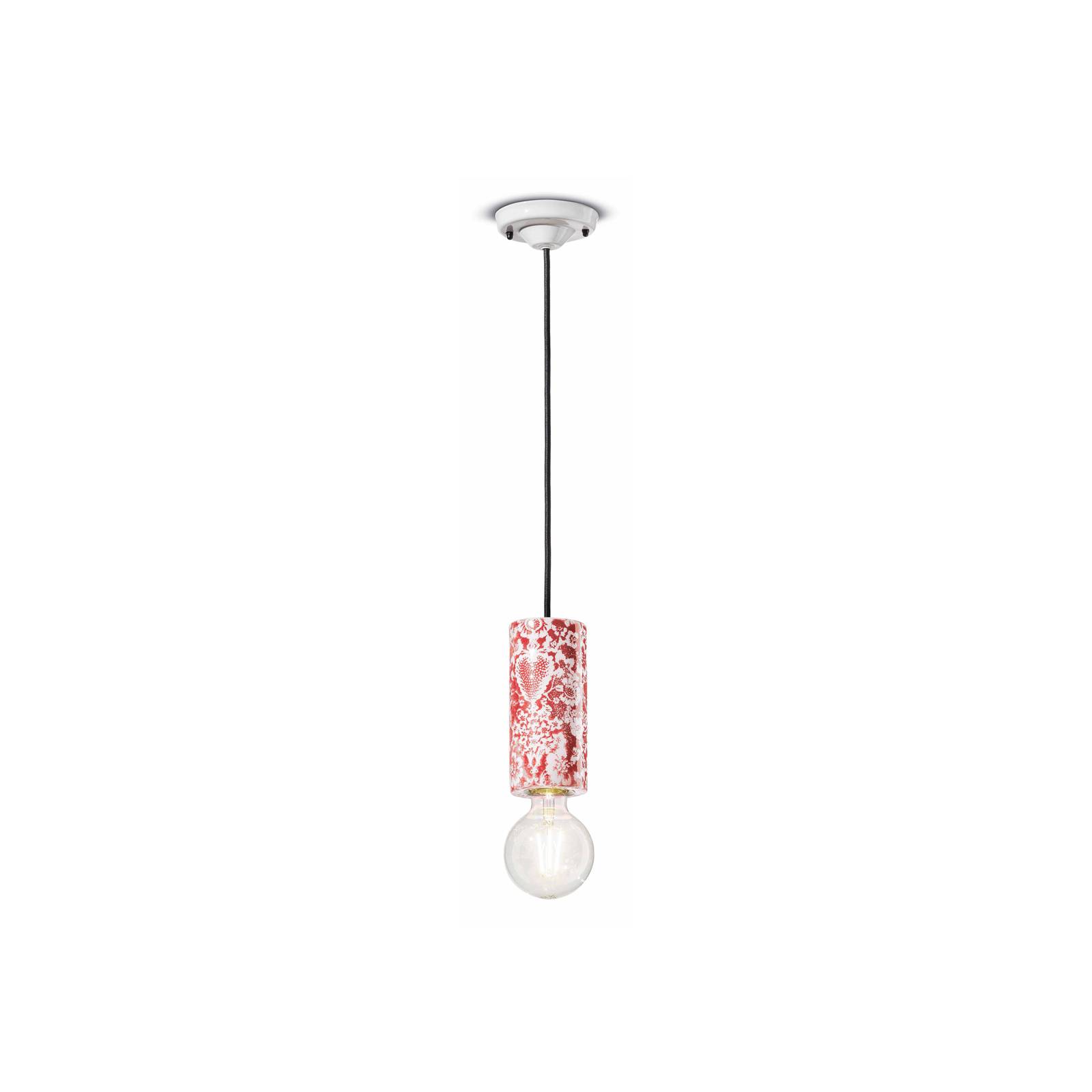 Ferroluce PI závěsná lampa, květinový vzor Ø 8 cm červená/bílá
