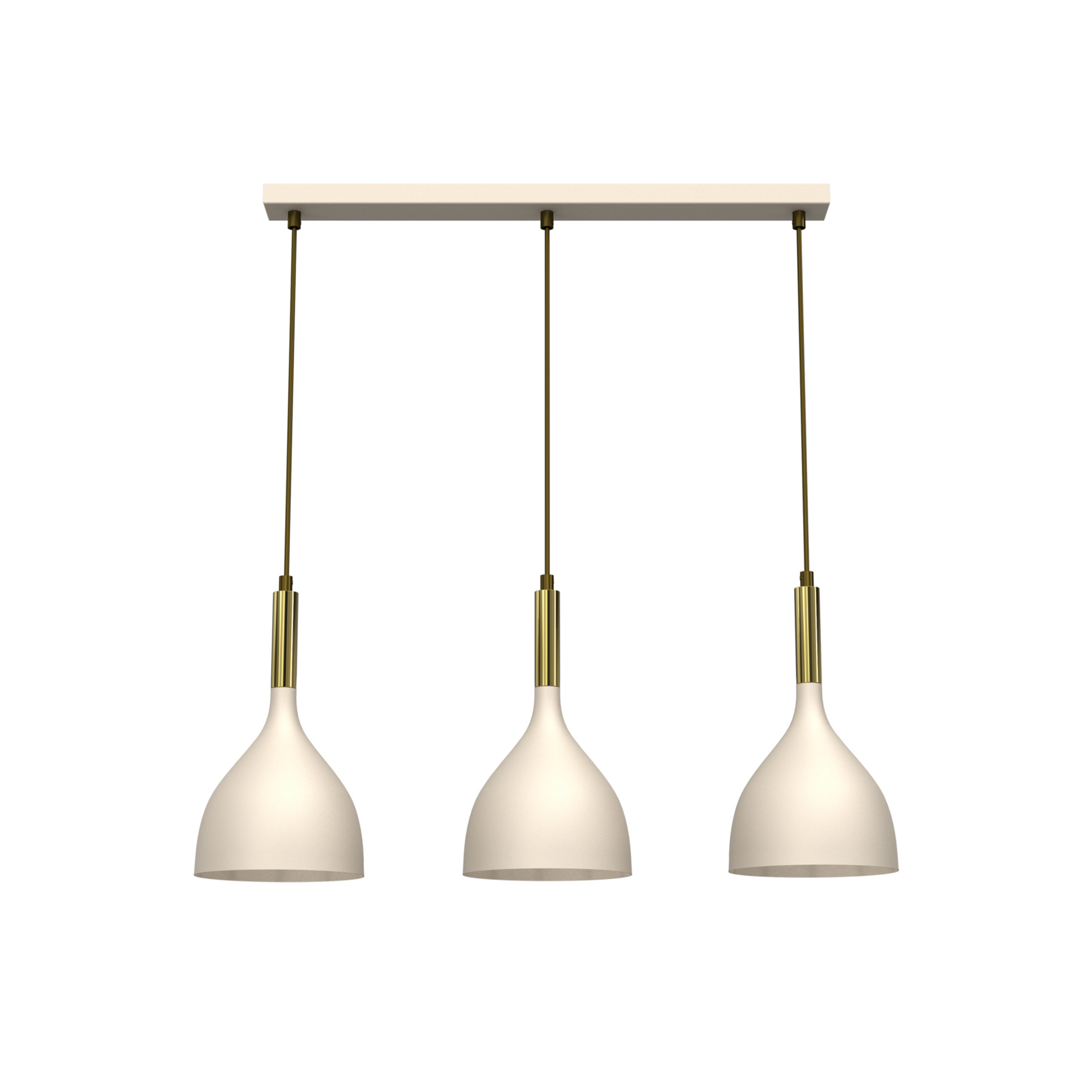 Noak κρεμαστό φωτιστικό, 3-φωτο, μπεζ/χρυσό, επιμήκης, ατσάλινο
