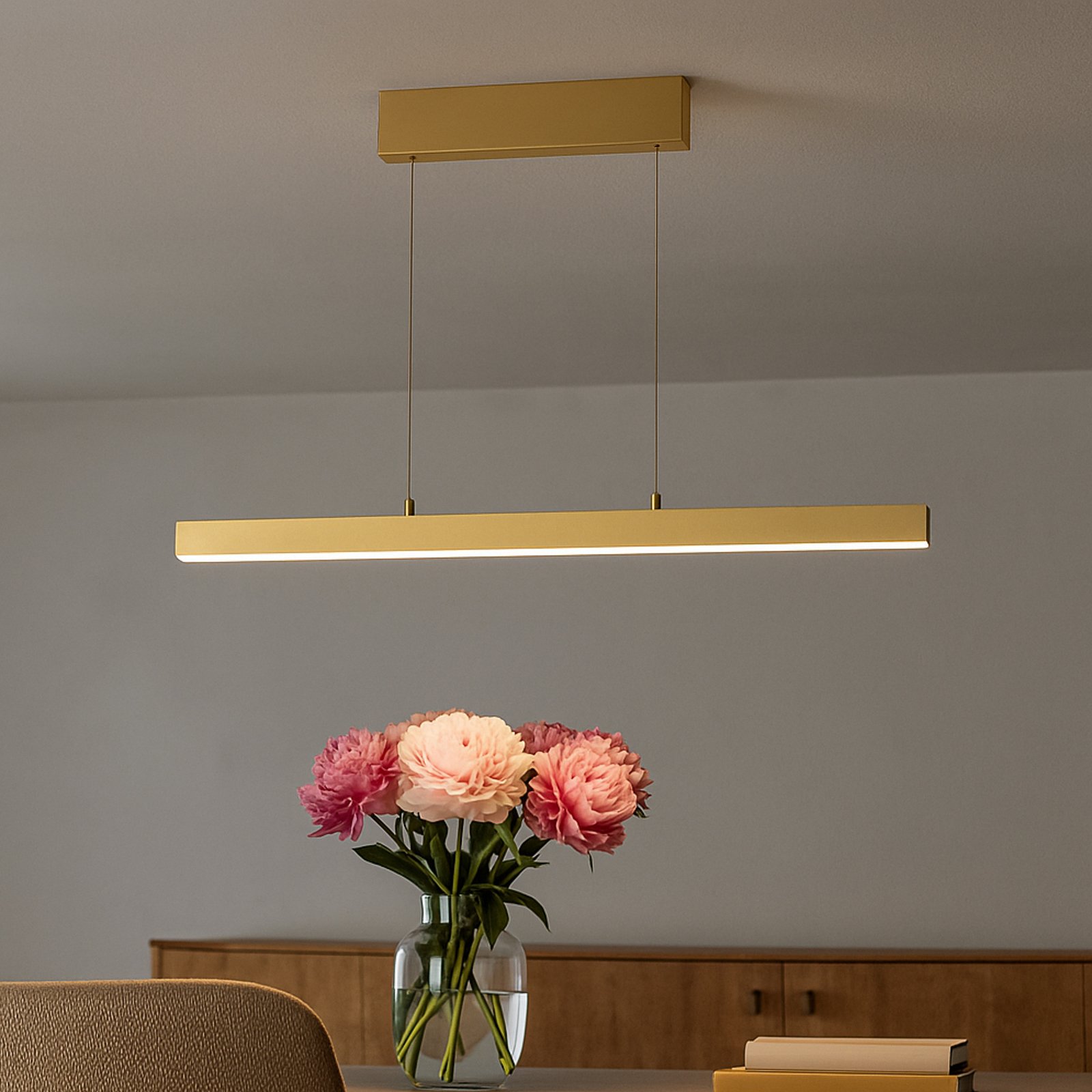 LED κρεμαστή λάμπα Vayana, μήκος 190 cm, χρώμα άμμου, μέταλλο, CCT